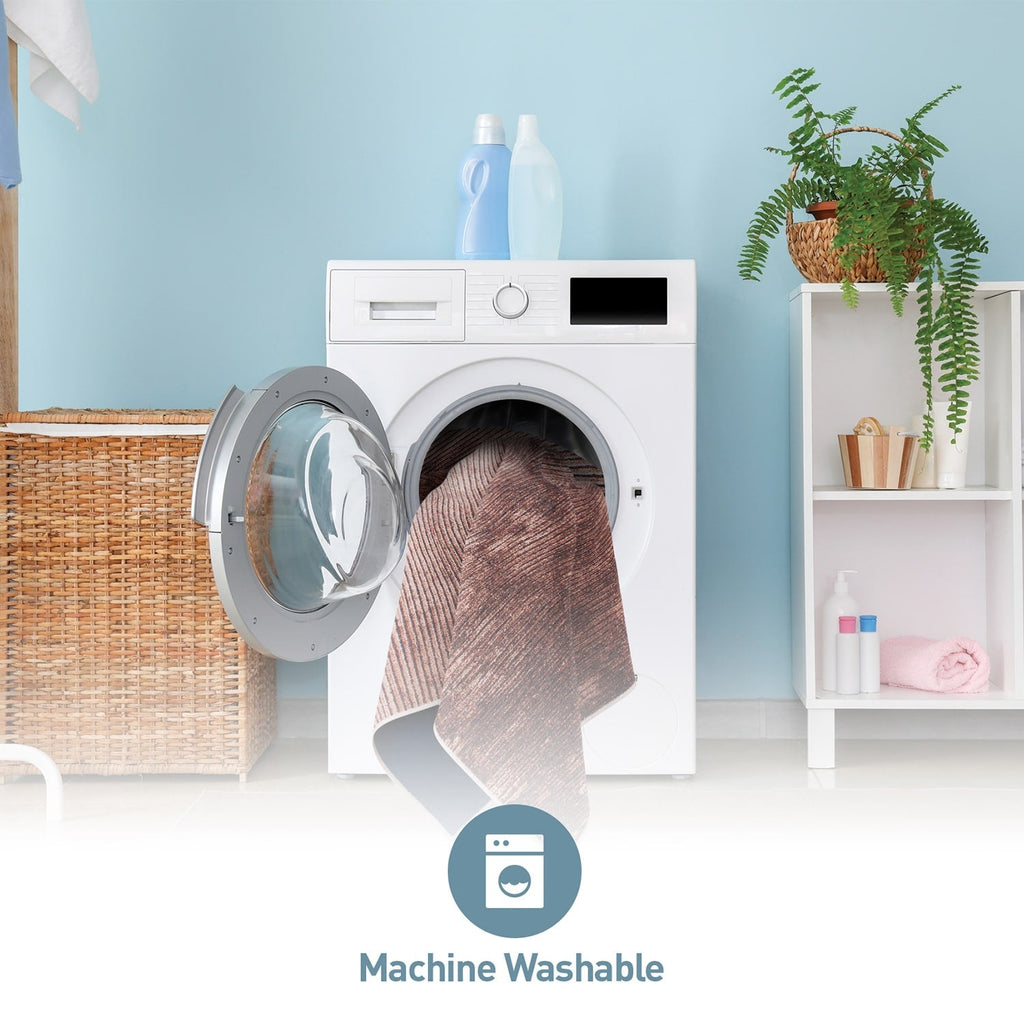 Tapis contemporain à rayures usées lavable en machine