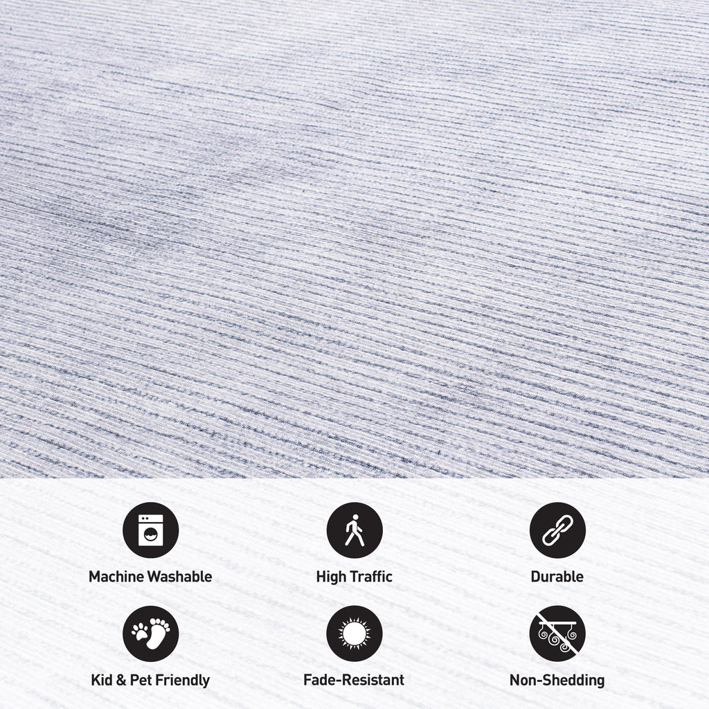 Tapis contemporain à rayures usées lavable en machine