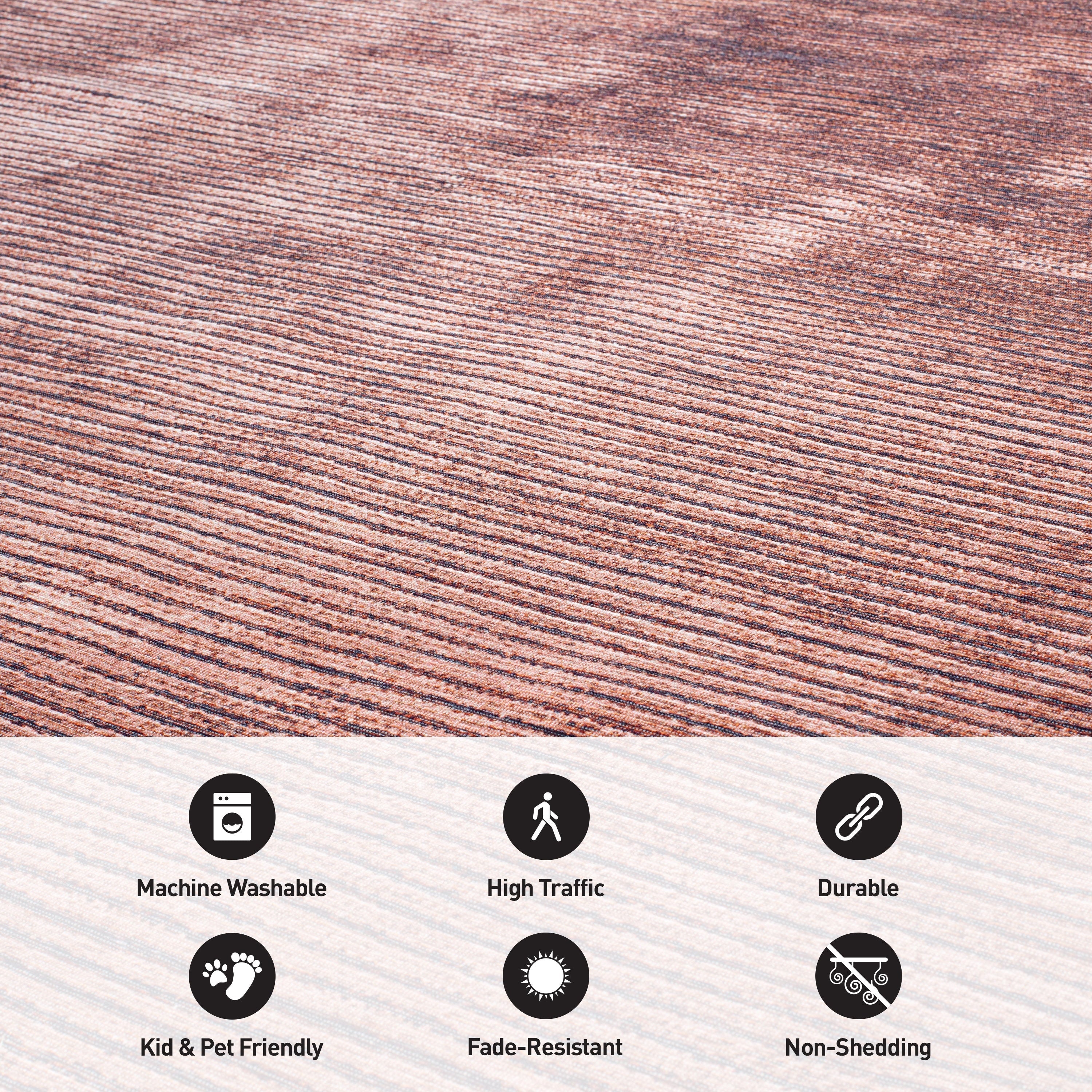 Tapis contemporain à rayures usées lavable en machine