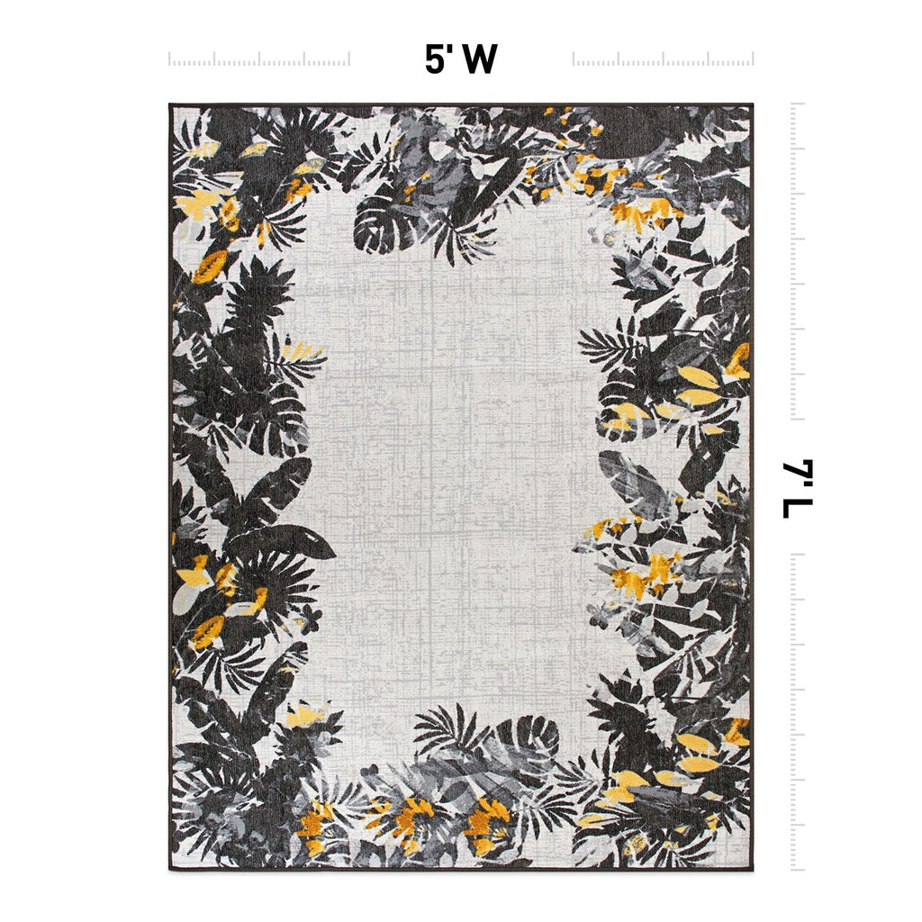 Tapis d'intérieur/extérieur à bordure florale contemporaine