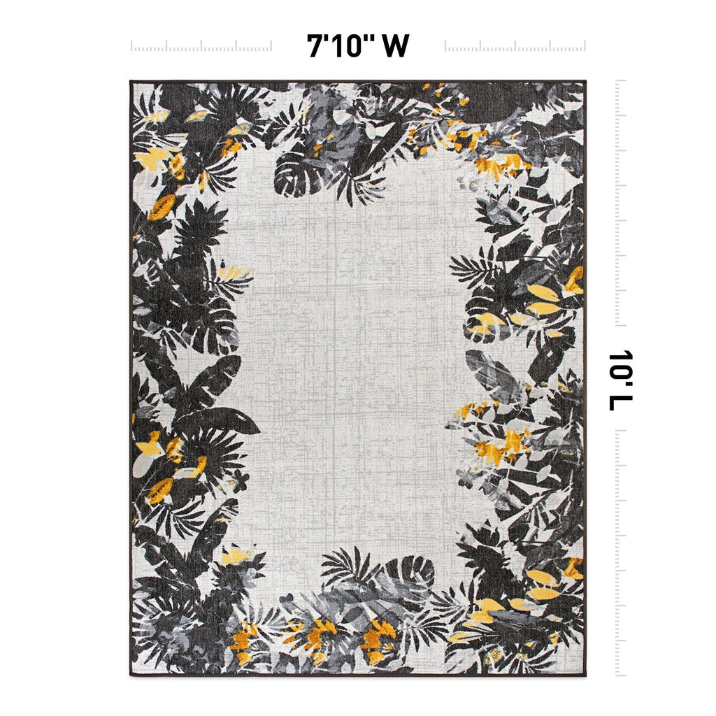 Tapis d'intérieur/extérieur à bordure florale contemporaine