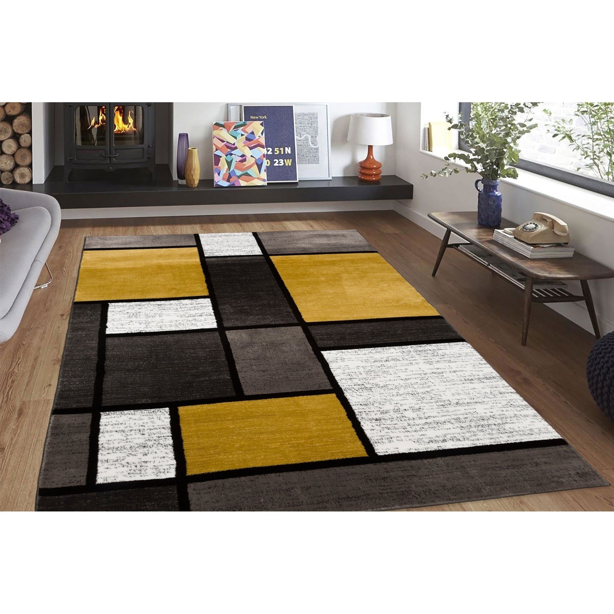 World Rug Gallery Contemporary Modern Boxed Color Block Area Rug
