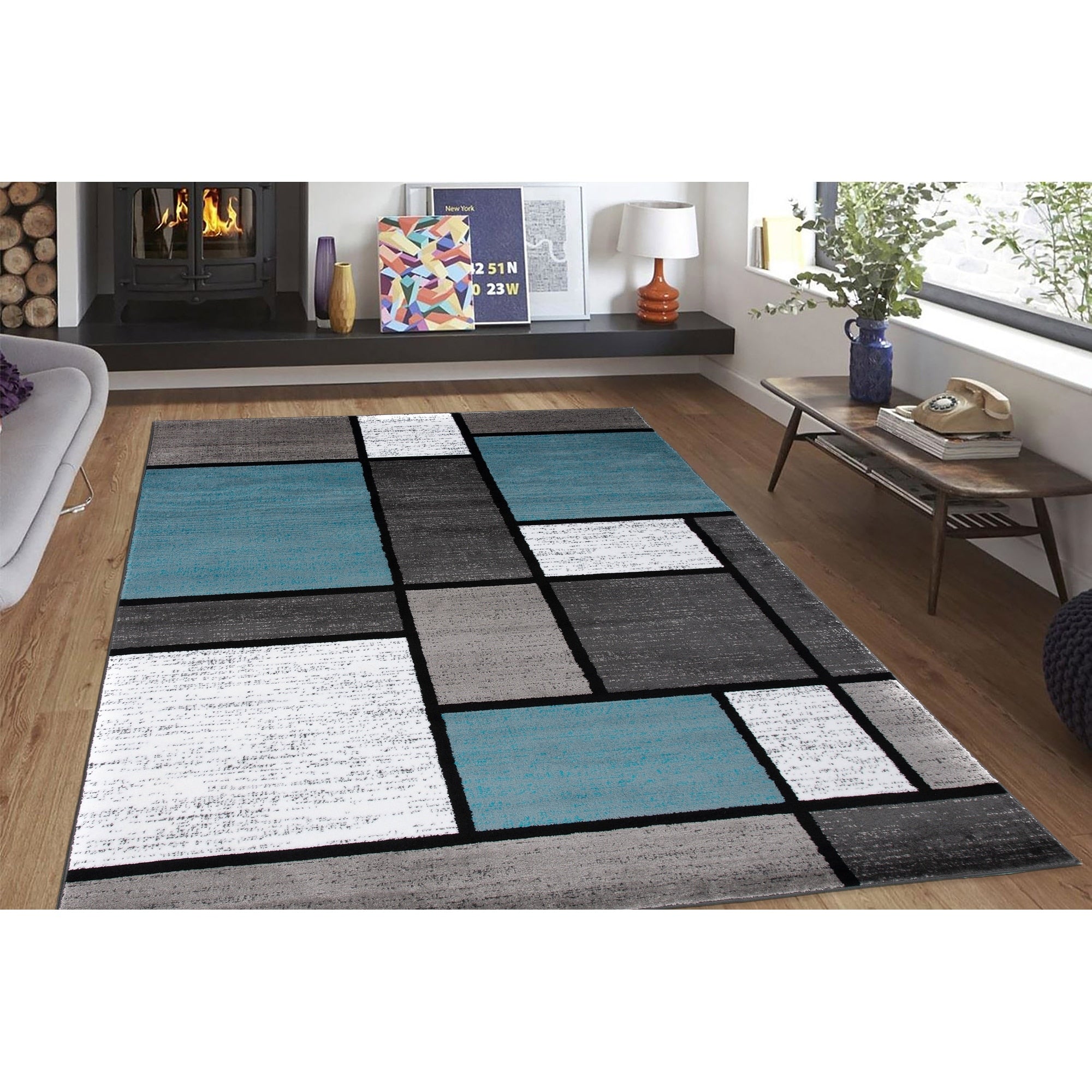 World Rug Gallery Contemporary Modern Boxed Color Block Area Rug