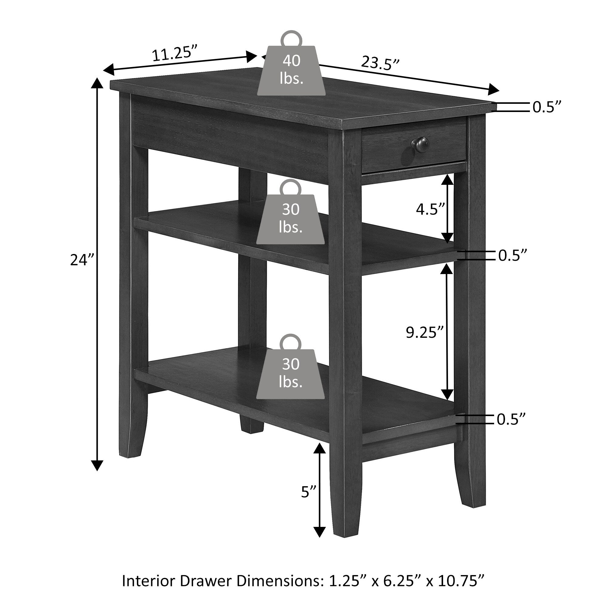 Convenience Concepts American Heritage 1 Drawer Chairside End Table with Shelves