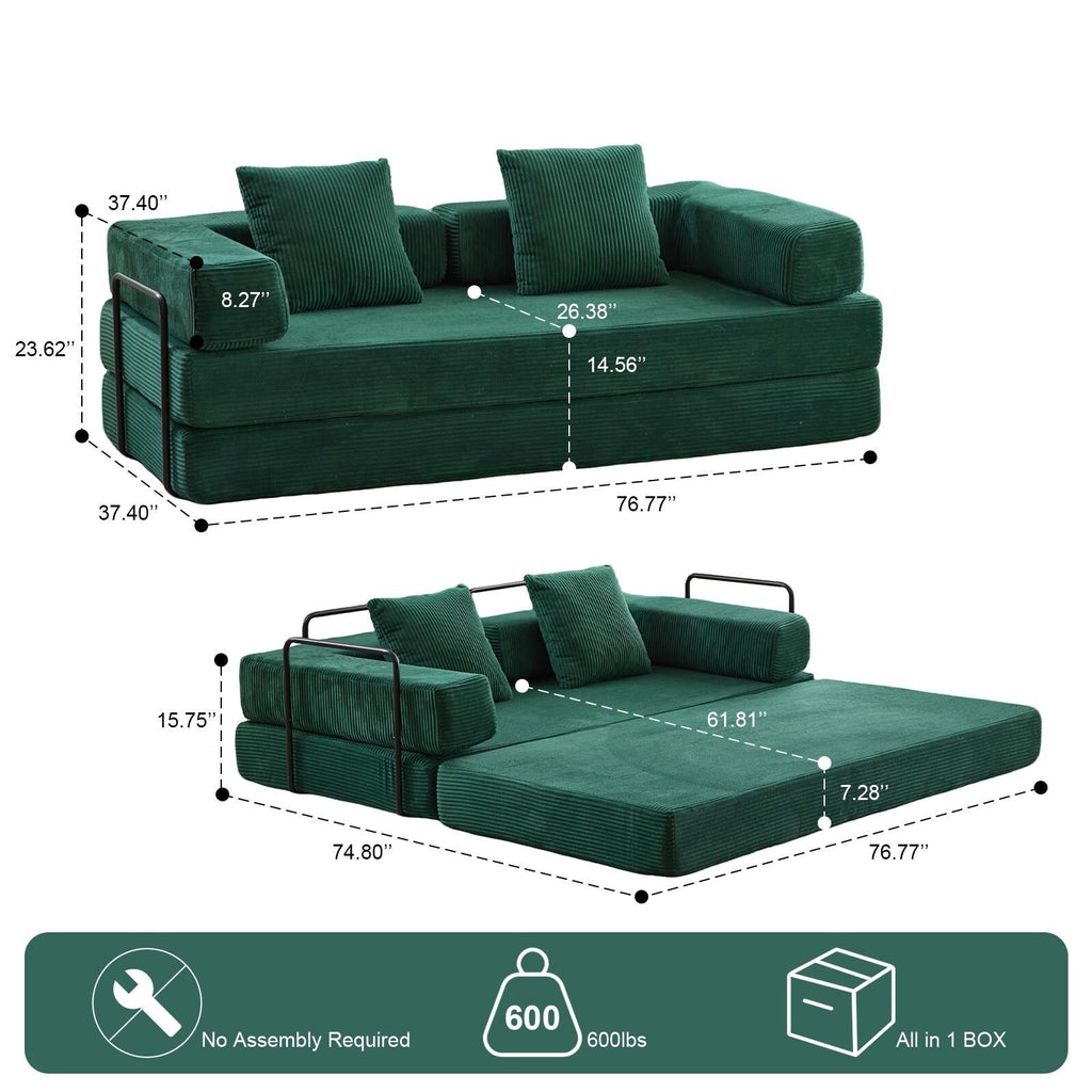 Convertible Floor Sofa Bed with Pillow Back Chenille Fabric for Living Room Bedroom