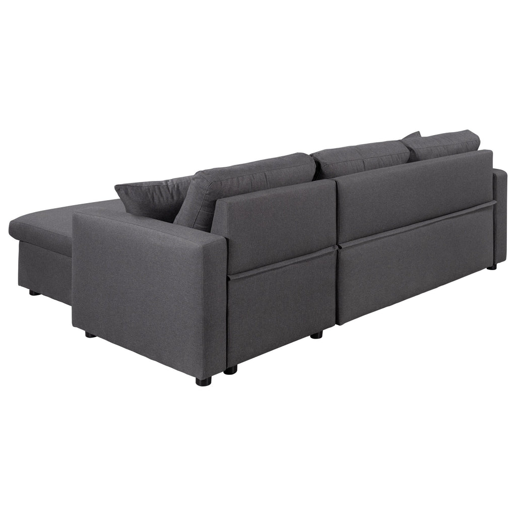 Convertible L-Shaped Sectional Sofa with Pull-Out Bed and Storage Space, 2 Tossing Cushions