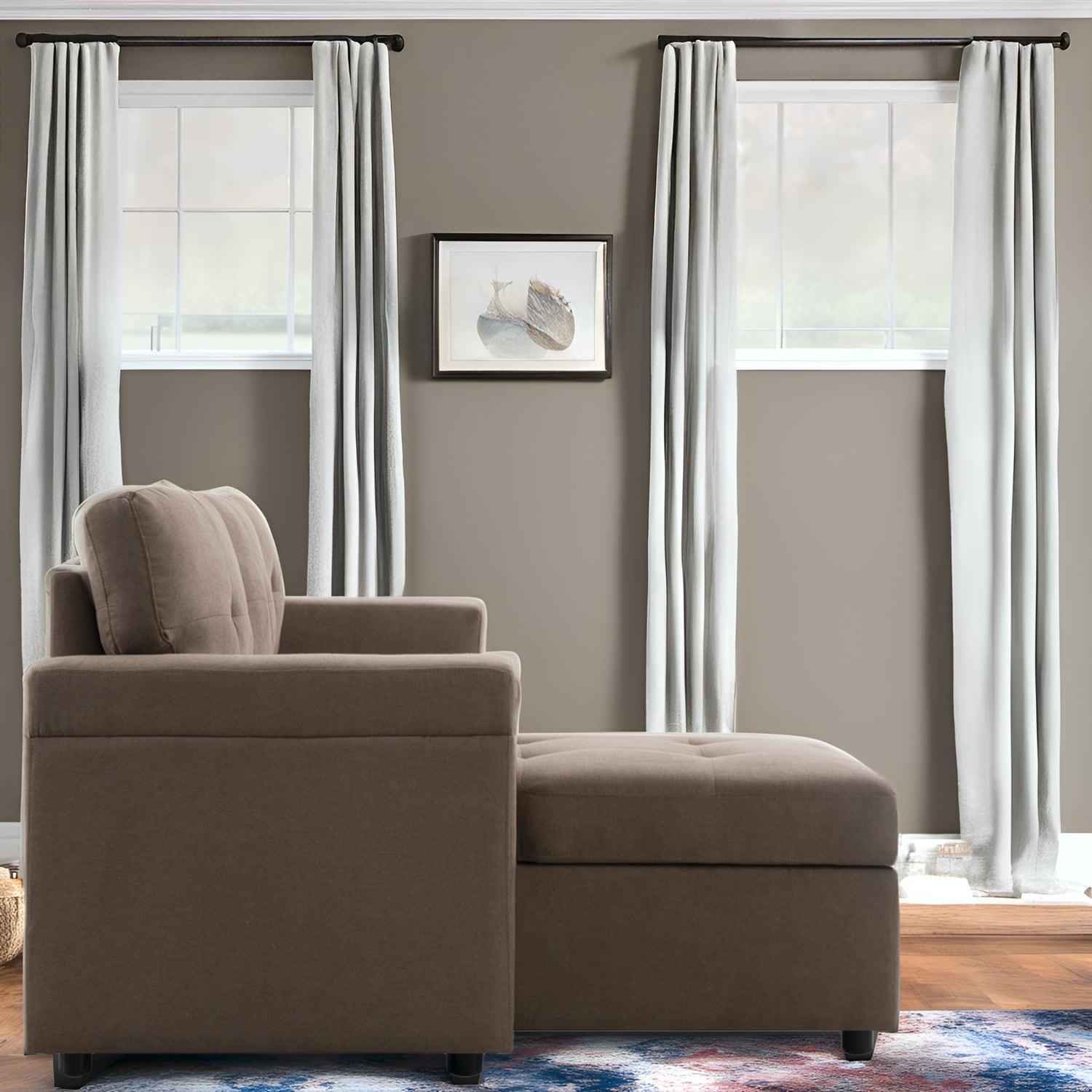 Canapé sectionnel convertible réversible avec lit gigogne, méridienne avec rangement dissimulé et pieds robustes