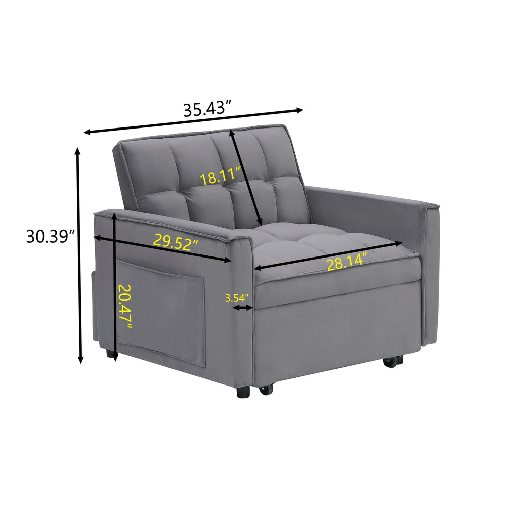 Convertible Sofa Bed with Adjustable Back and Wheel