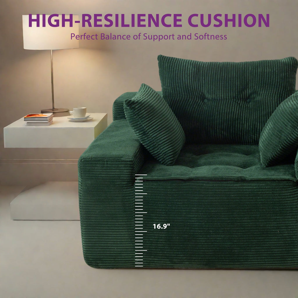 Corduroy Upholstered Memory Foam Sofa With Ottoman Upholstered Bean Bag Couch - 48.4Lx67.7Wx24.4H