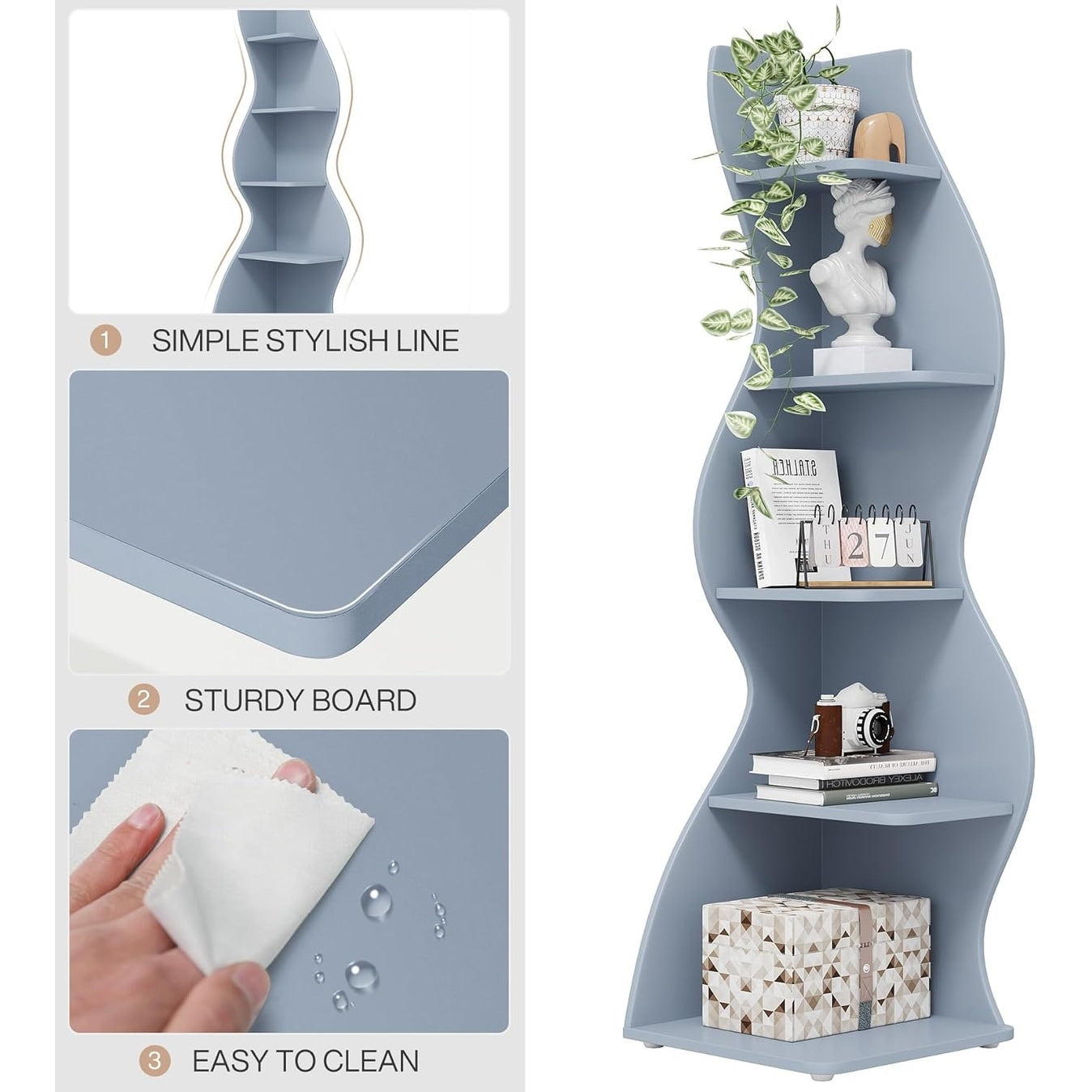 Corner Shelf Bookcase Bookshelf with Unique Shape for Living Room, Home Office