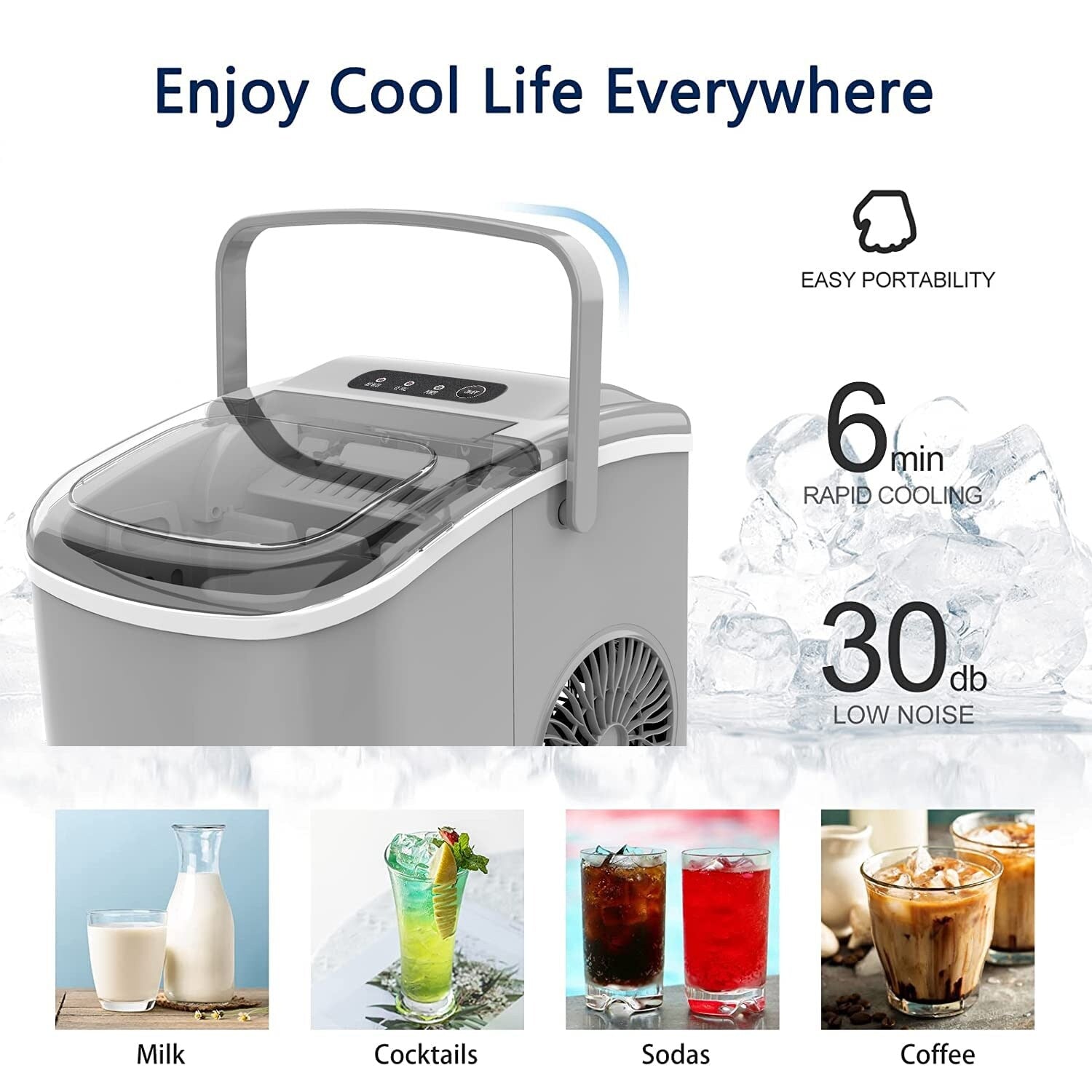 Countertop Portable Ice Maker with Self-cleaning ,9 Bullet Ice Cubes in 6 Mins, Comes with Ice Basket and Ice Scoop
