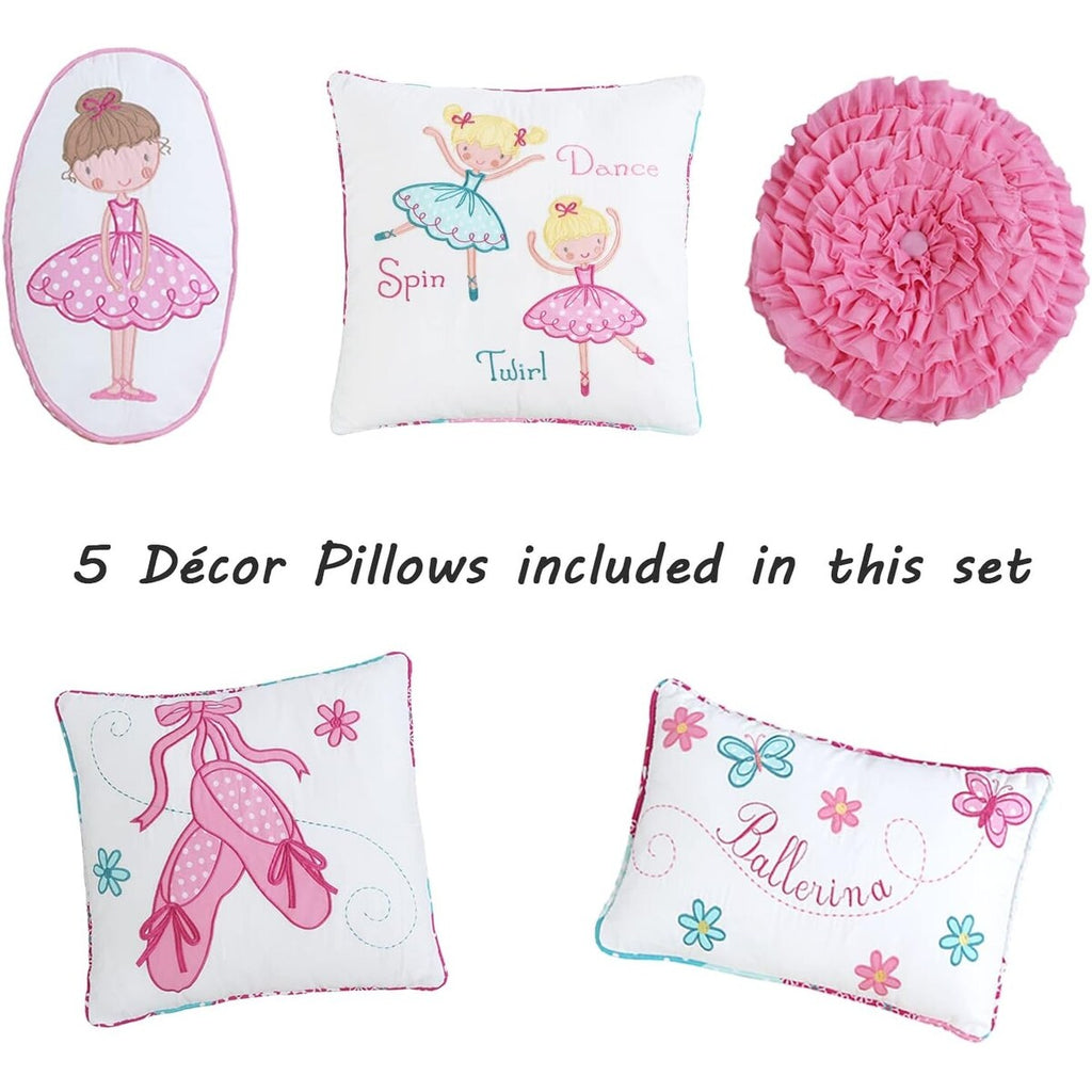 Parure de lit réversible en coton Cozy Line Ballerina Pink Girls avec oreillers décoratifs