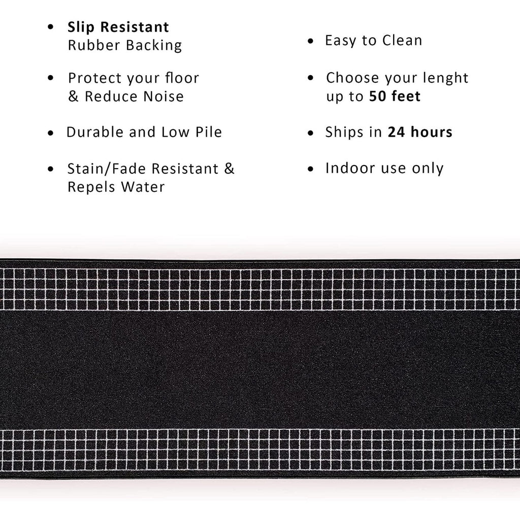 Tapis de couloir contemporain antidérapant à bordure à carreaux, 66 cm de large