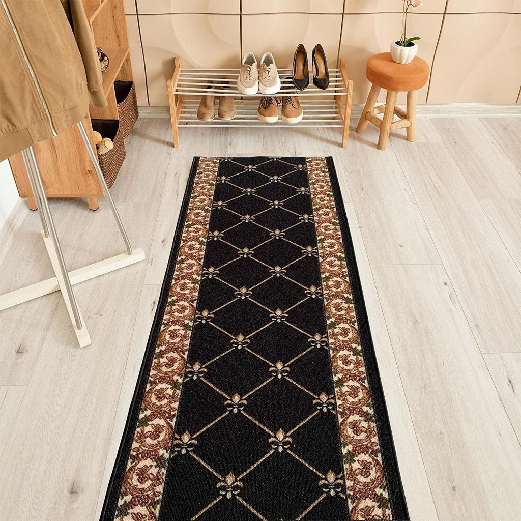 Tapis d'escalier antidérapant Fleur de Lys sur mesure de 66 cm de large