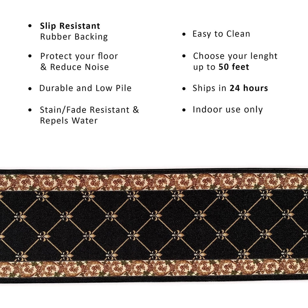 Tapis d'escalier antidérapant Fleur de Lys sur mesure de 66 cm de large