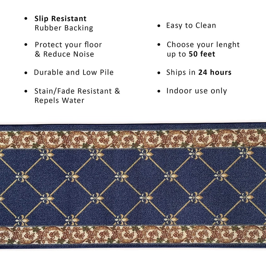 Tapis d'escalier antidérapant Fleur de Lys sur mesure de 66 cm de large