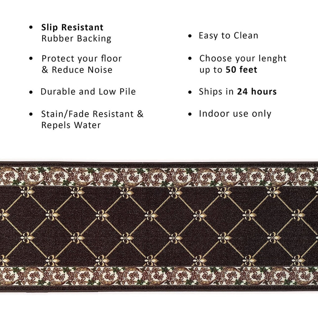 Tapis d'escalier antidérapant Fleur de Lys sur mesure de 66 cm de large