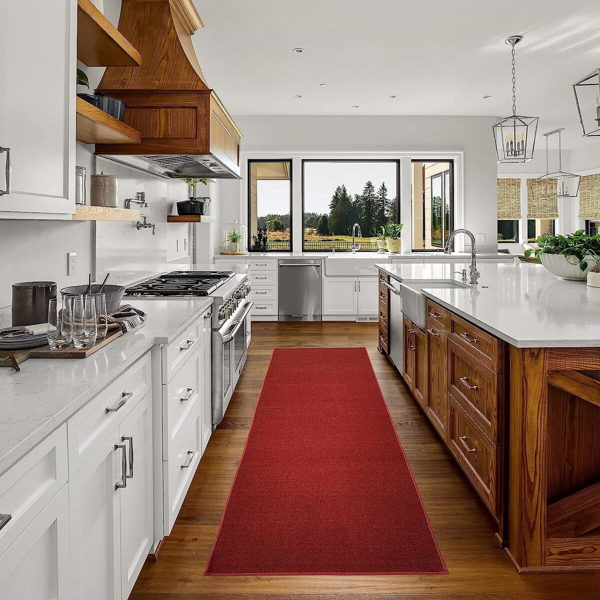 Tapis de couloir sur mesure, uni, beige, marron ou rouge, avec dos en caoutchouc antidérapant - Largeur : 66 cm (26 pouces) x longueur au choix