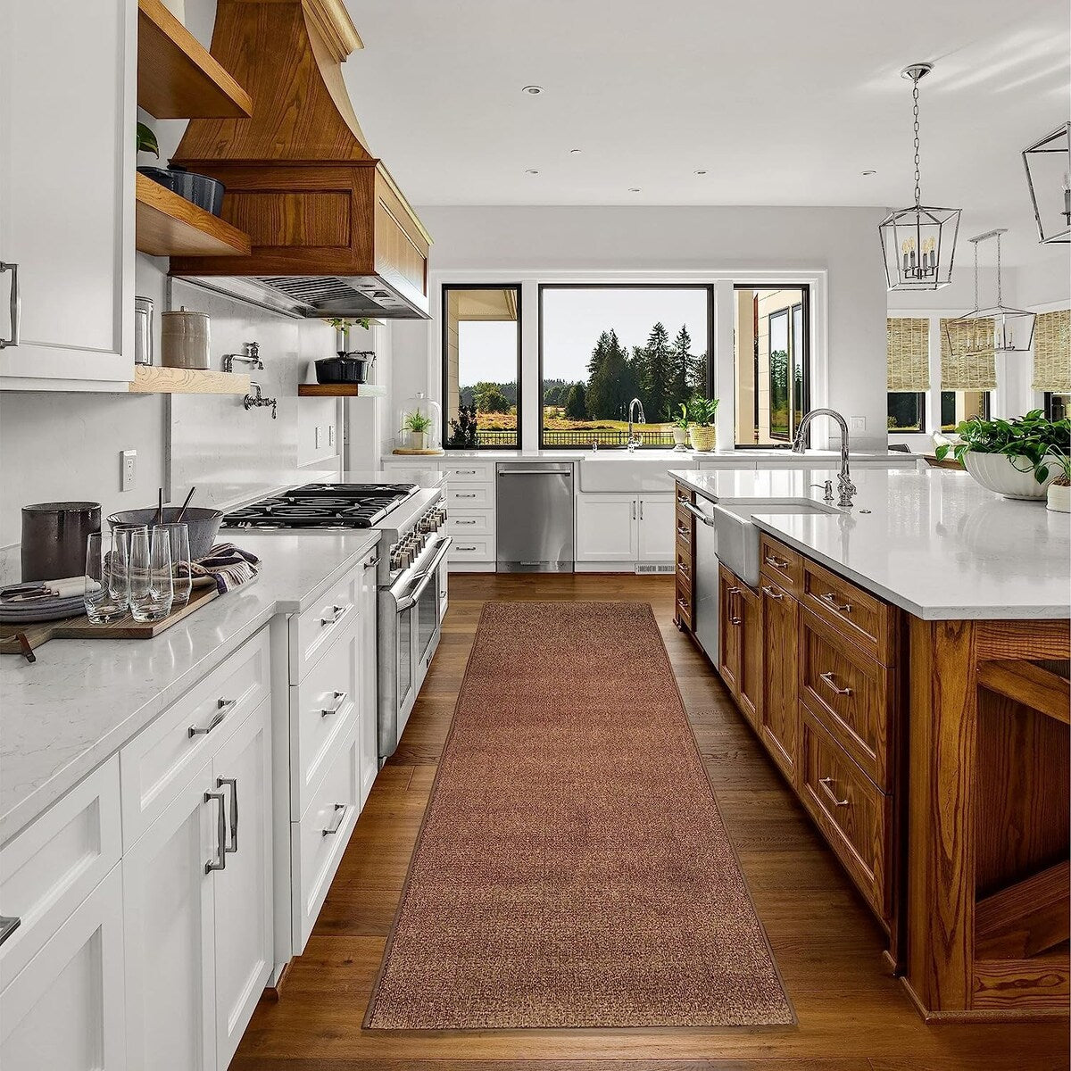 Tapis de couloir sur mesure, uni, beige, marron ou rouge, avec dos en caoutchouc antidérapant - Largeur : 66 cm (26 pouces) x longueur au choix