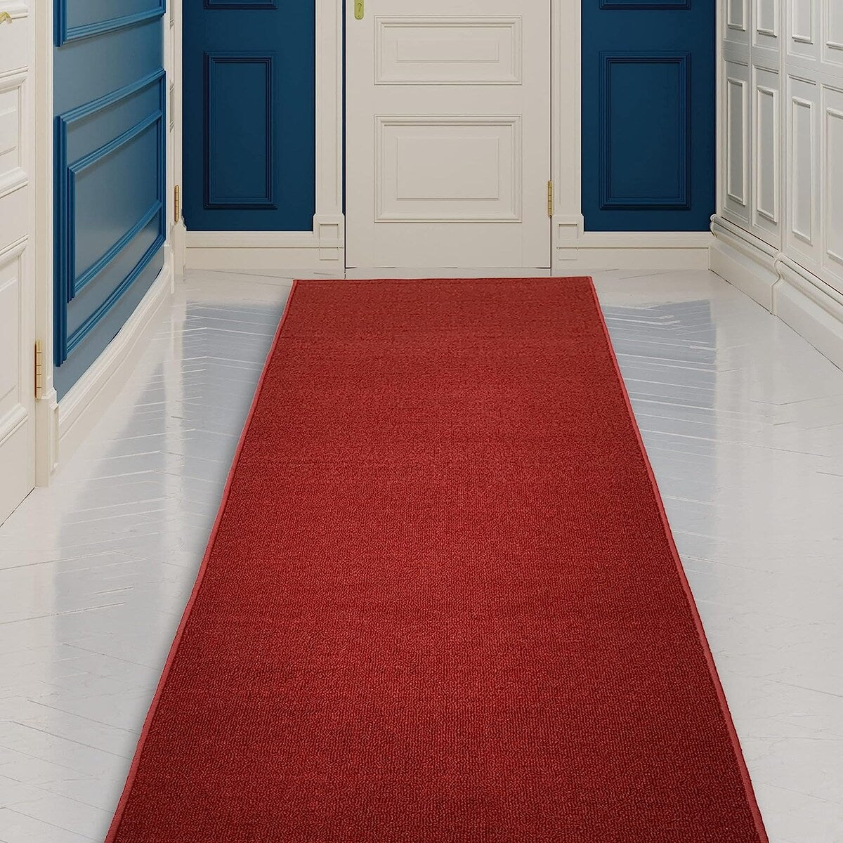 Tapis de couloir sur mesure, uni, beige, marron ou rouge, avec dos en caoutchouc antidérapant - Largeur : 66 cm (26 pouces) x longueur au choix