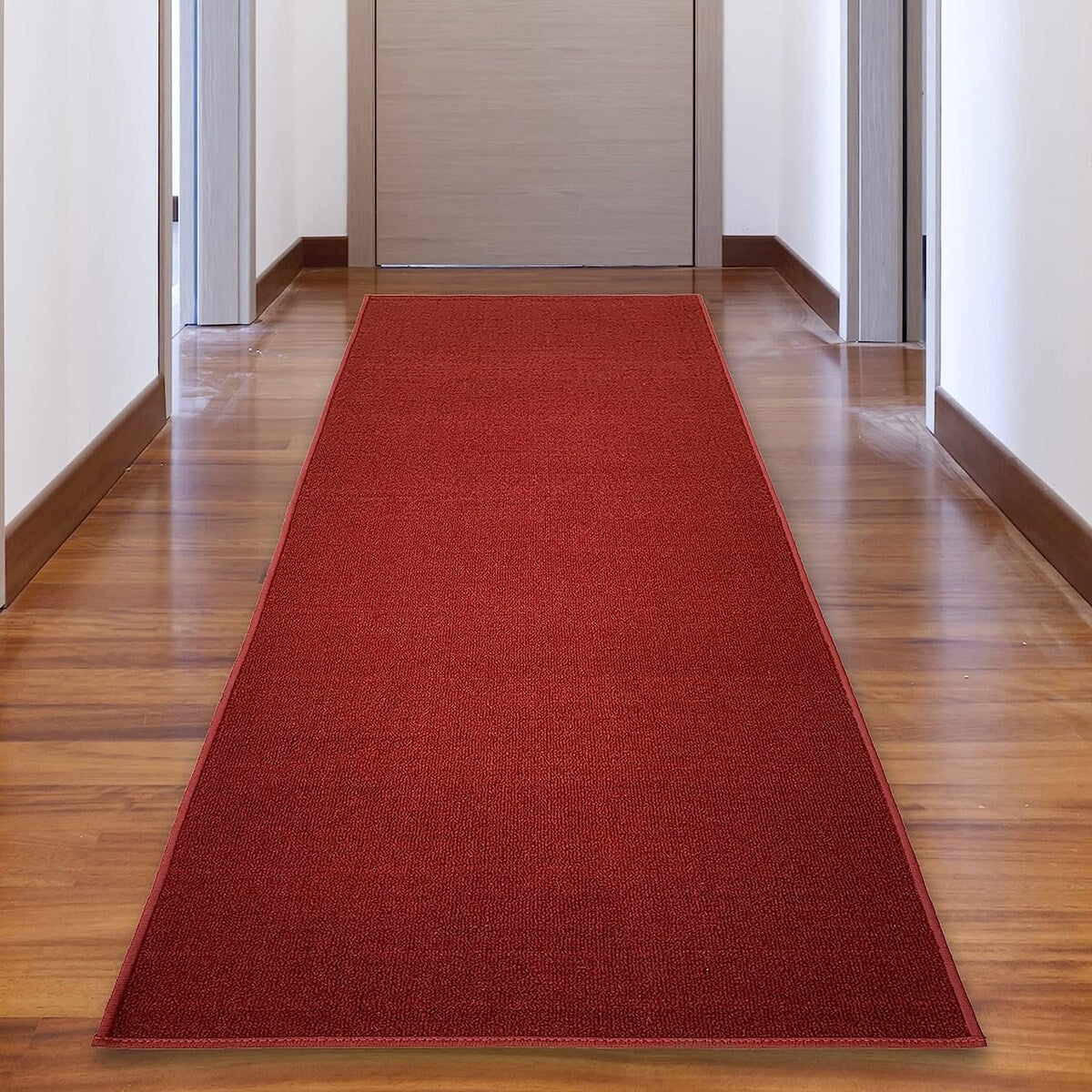 Tapis de couloir sur mesure, uni, beige, marron ou rouge, avec dos en caoutchouc antidérapant - Largeur : 66 cm (26 pouces) x longueur au choix