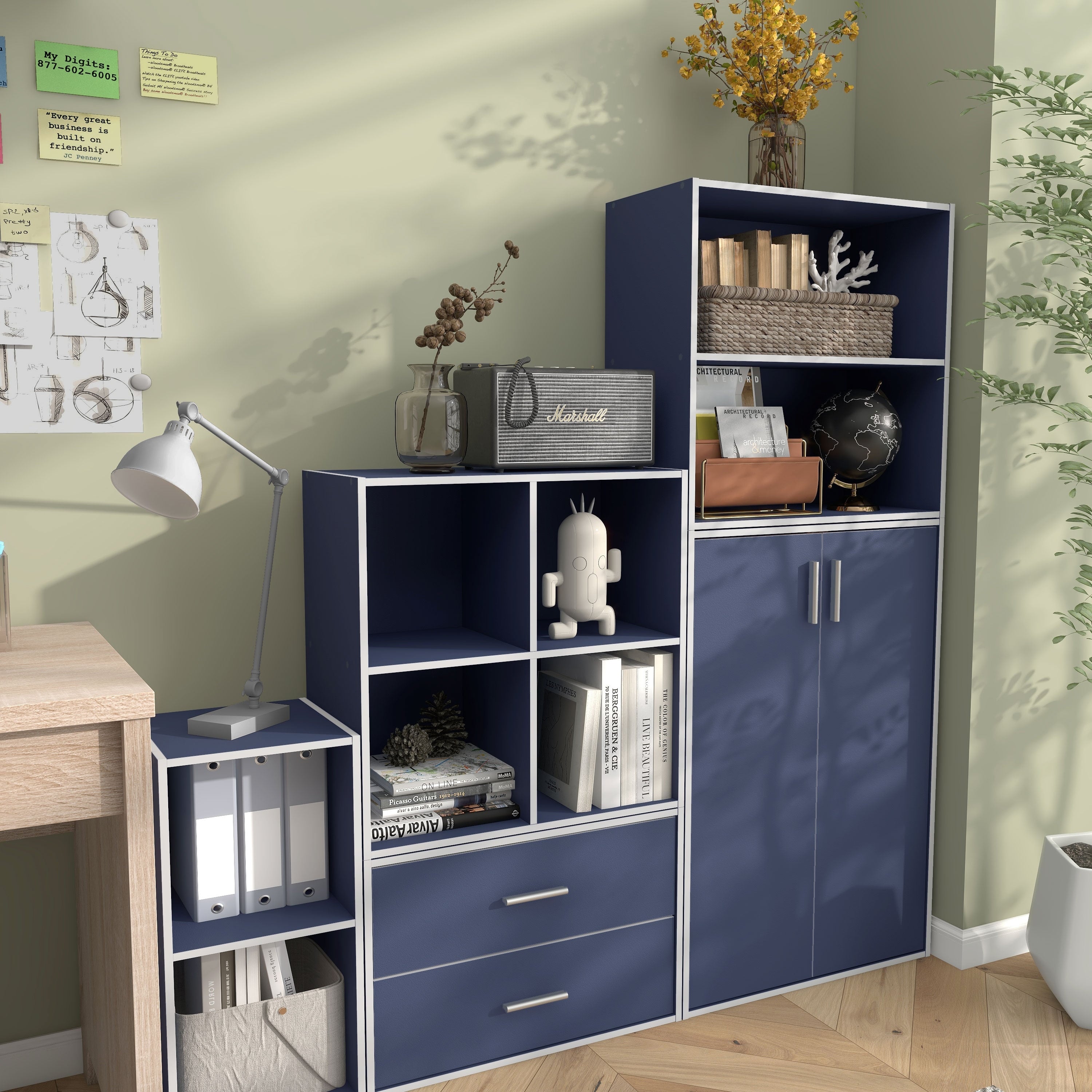 DH BASIC Modern Wood Customizable Stackable Storage Organizer - Cube Shelves, Drawer Cabinet, Bookcase with Doors by Denhour