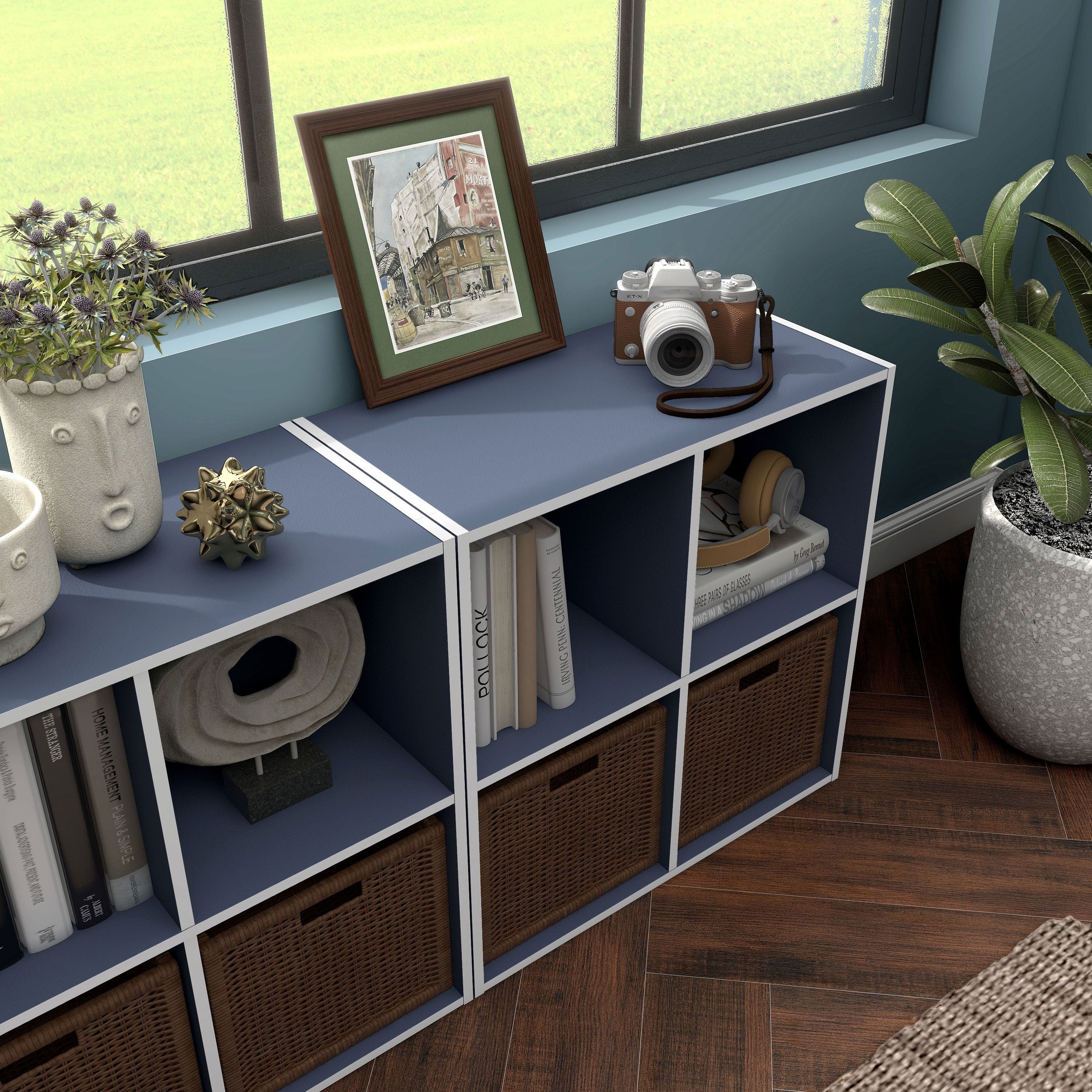 DH BASIC Modern Wood Customizable Stackable Storage Organizer - Cube Shelves, Drawer Cabinet, Bookcase with Doors by Denhour