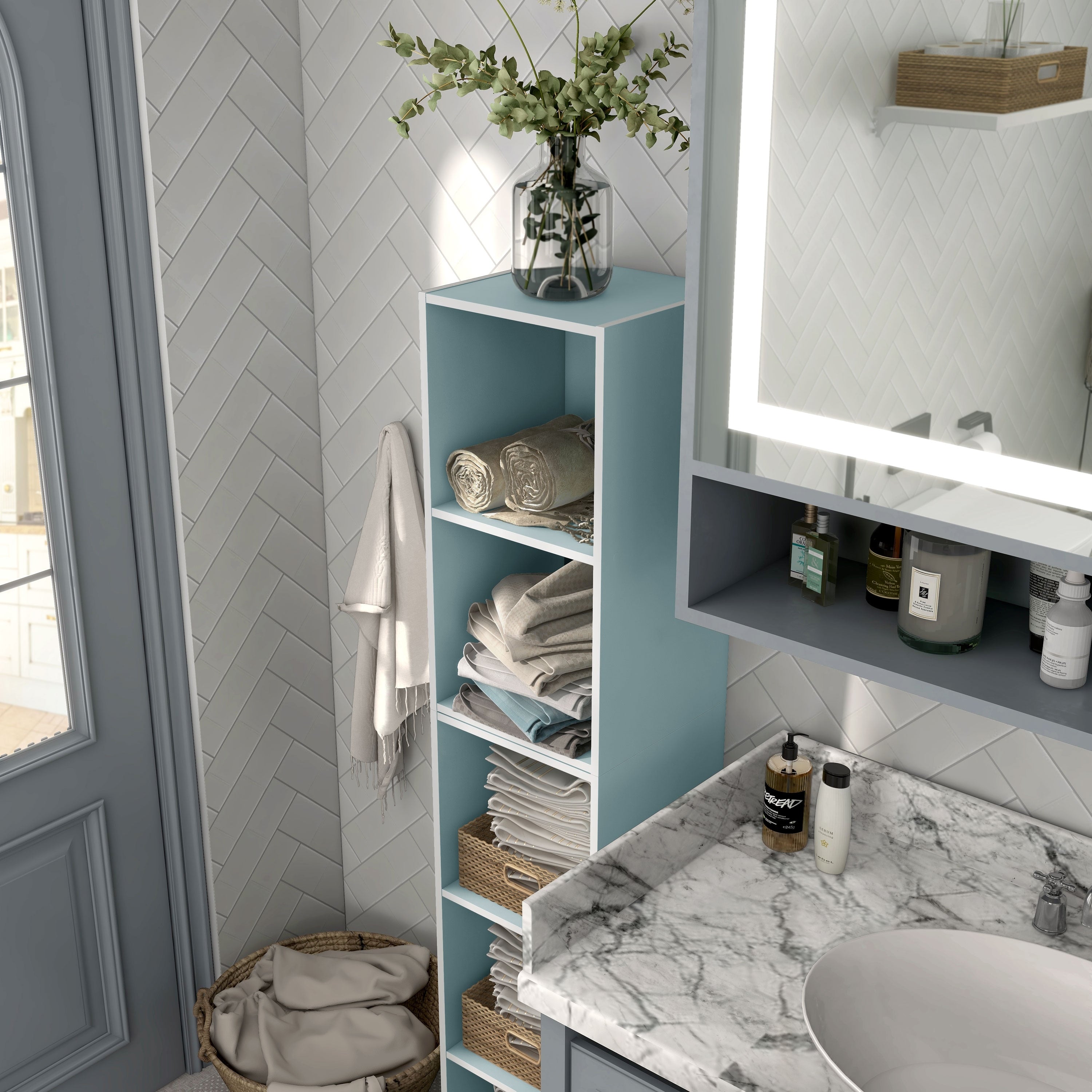 DH BASIC Modern Wood Customizable Stackable Storage Organizer - Cube Shelves, Drawer Cabinet, Bookcase with Doors by Denhour