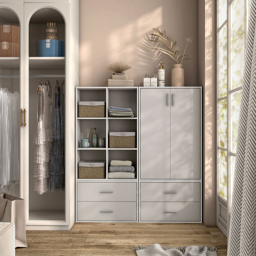 DH BASIC Modern Wood Customizable Stackable Storage Organizer - Cube Shelves, Drawer Cabinet, Bookcase with Doors by Denhour