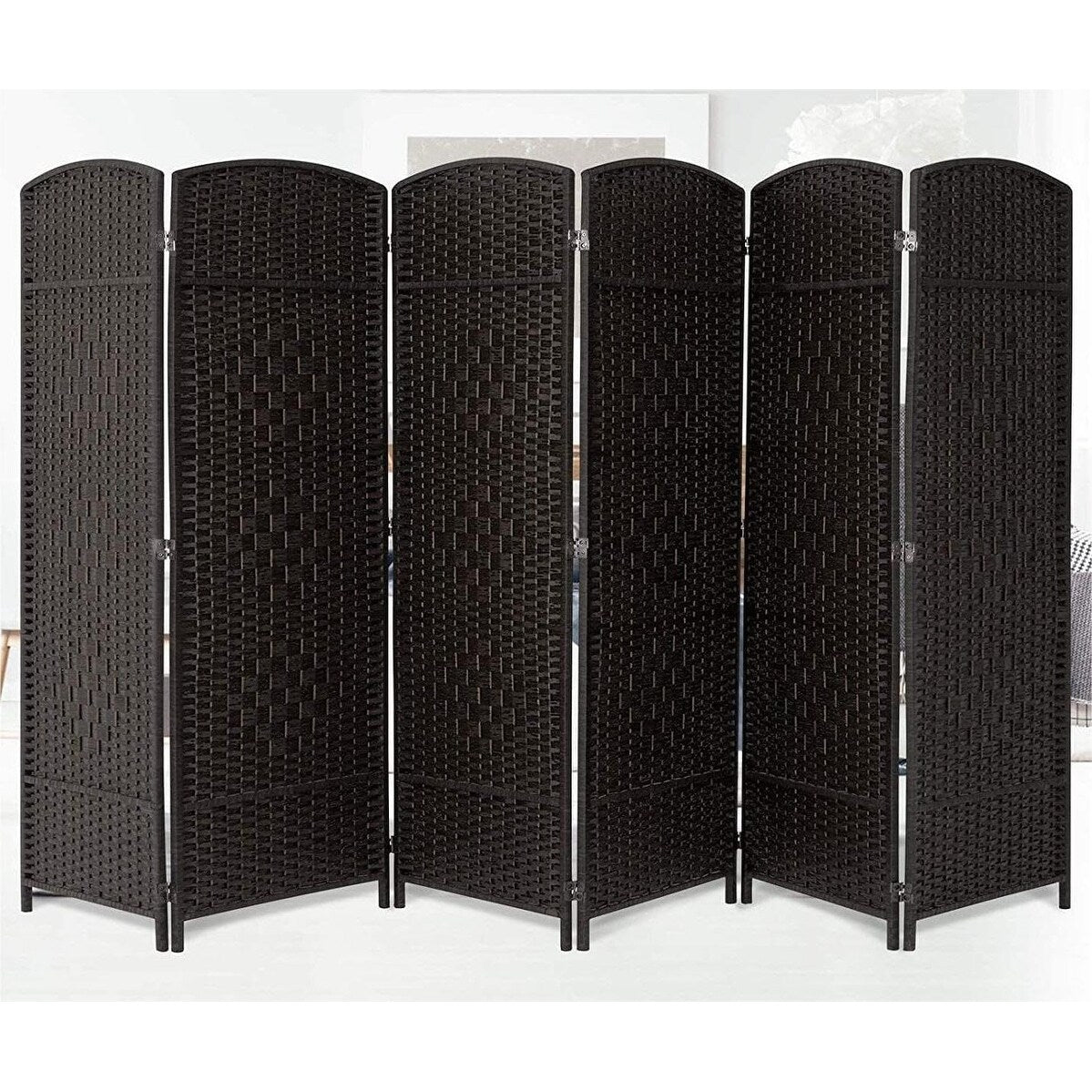 Paravent de séparation de pièce de 6 pieds de haut en fibre tissée, écran de confidentialité autoportant, écran pliant