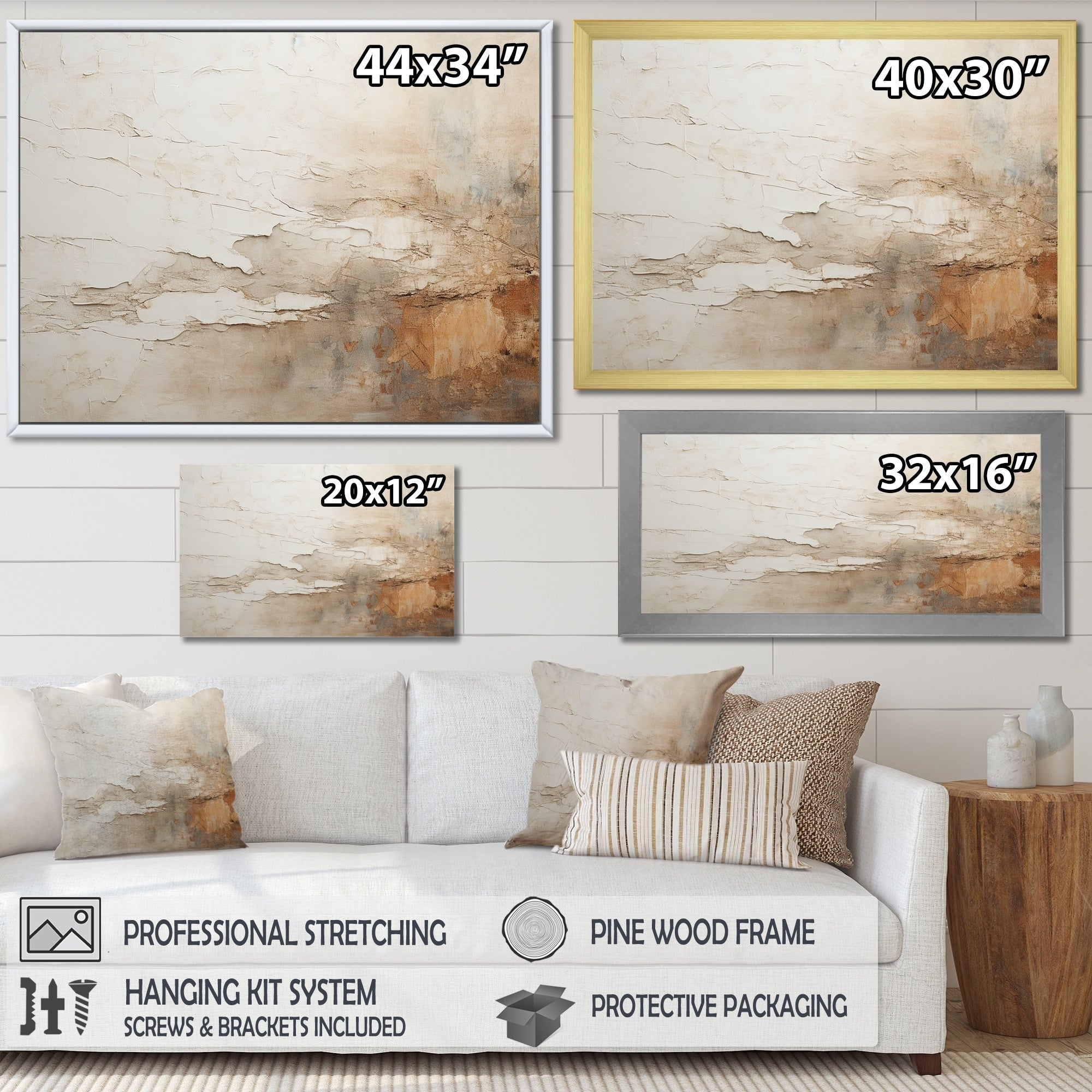 Designart Beige And Brown Paint Fusion Abstract Painting Framed Wall Art Living Room