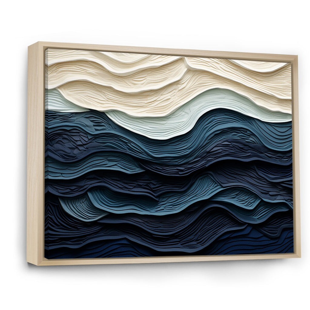 Designart Blue And White Coastal Wave S Edge Coastal Minimalism Blue Wall Decor Coastal Living Room Framed Canvas Art