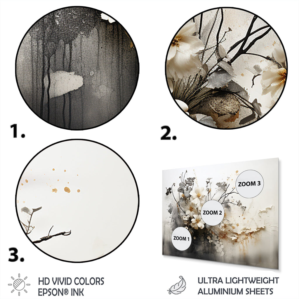 Designart Bohemian Earthly Floral Collage I Abstract Metal Wall Art Living Room