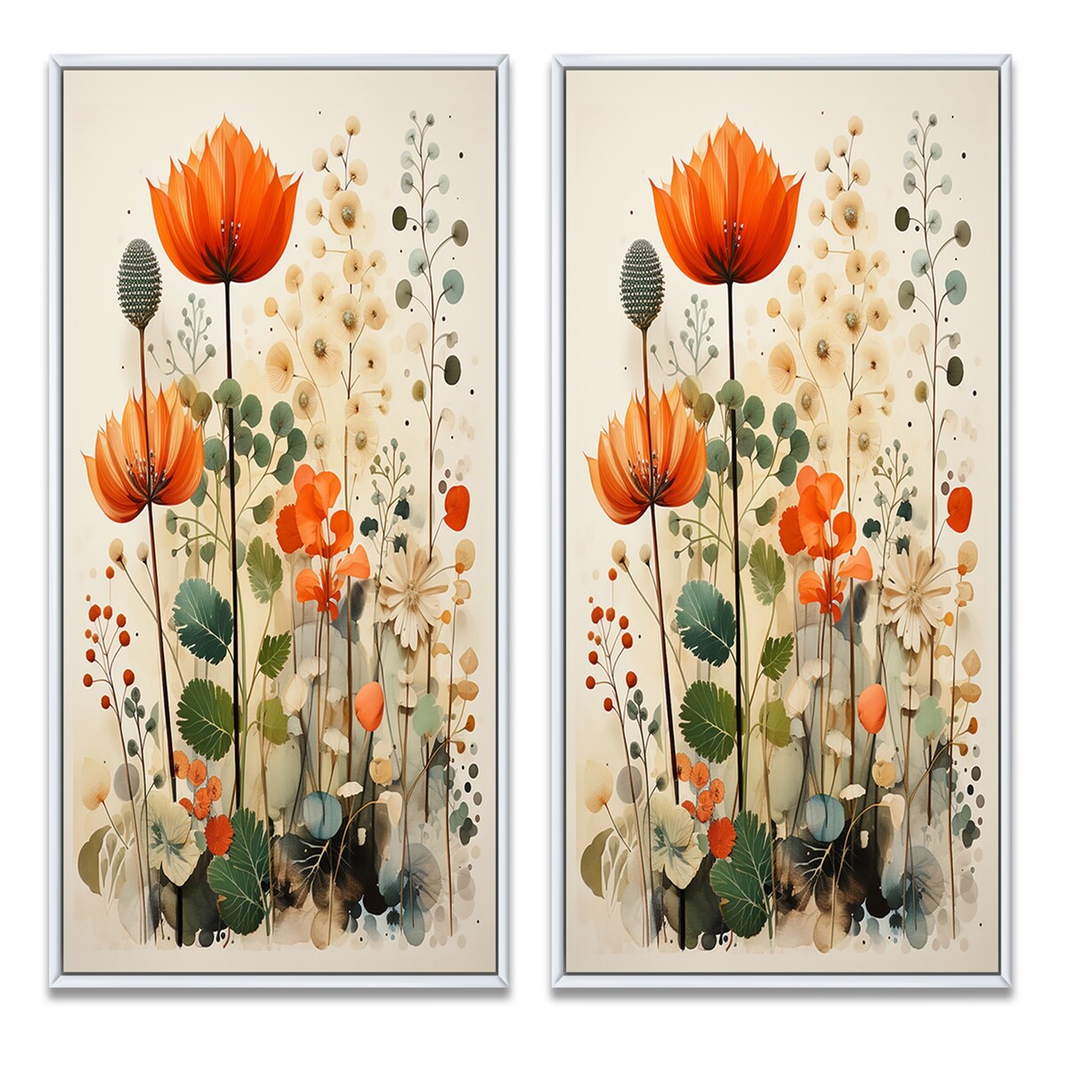 Designart Colorful Botanical Pointillism Abstract Botanicals Framed Wall Art Set Of 2 - Wall Set For Home Decor