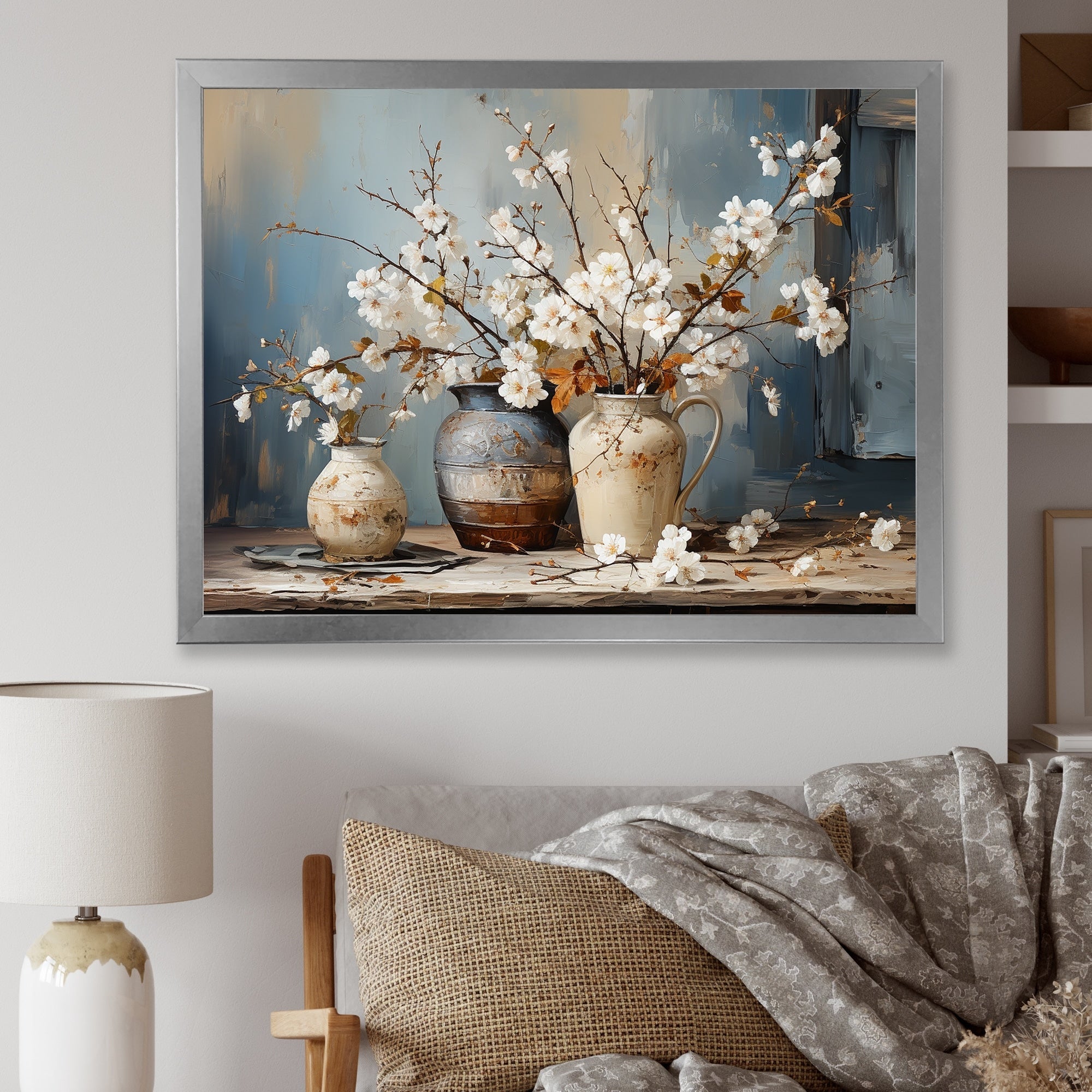Designart Pottery And Flowers Still Life I Landscape Trees Framed Canvas Art Print