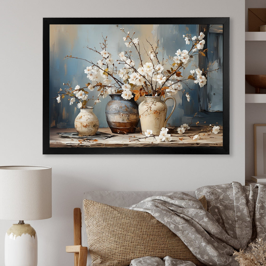 Designart Pottery And Flowers Still Life I Landscape Trees Framed Canvas Art Print