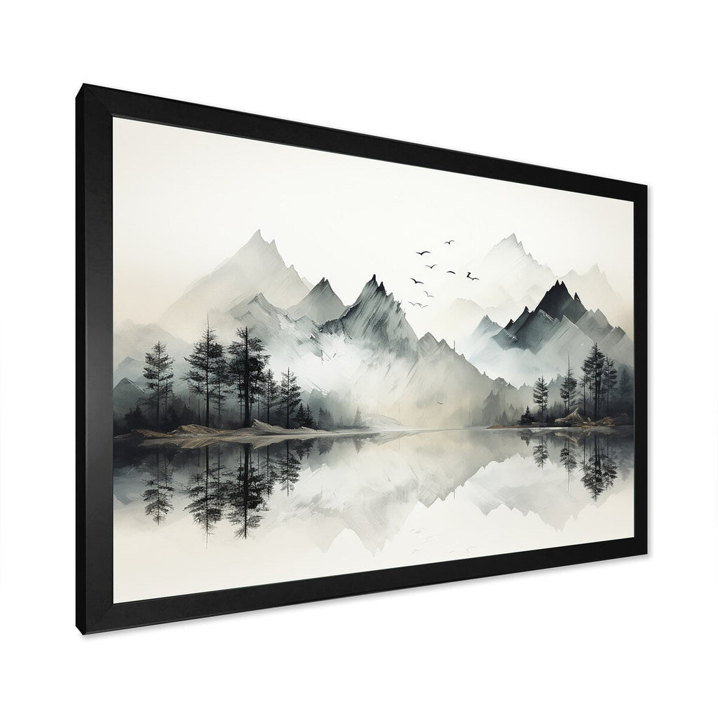 Designart Watercolor Lake And Forest Dream I Landscape Mountains Framed Canvas Wall Art