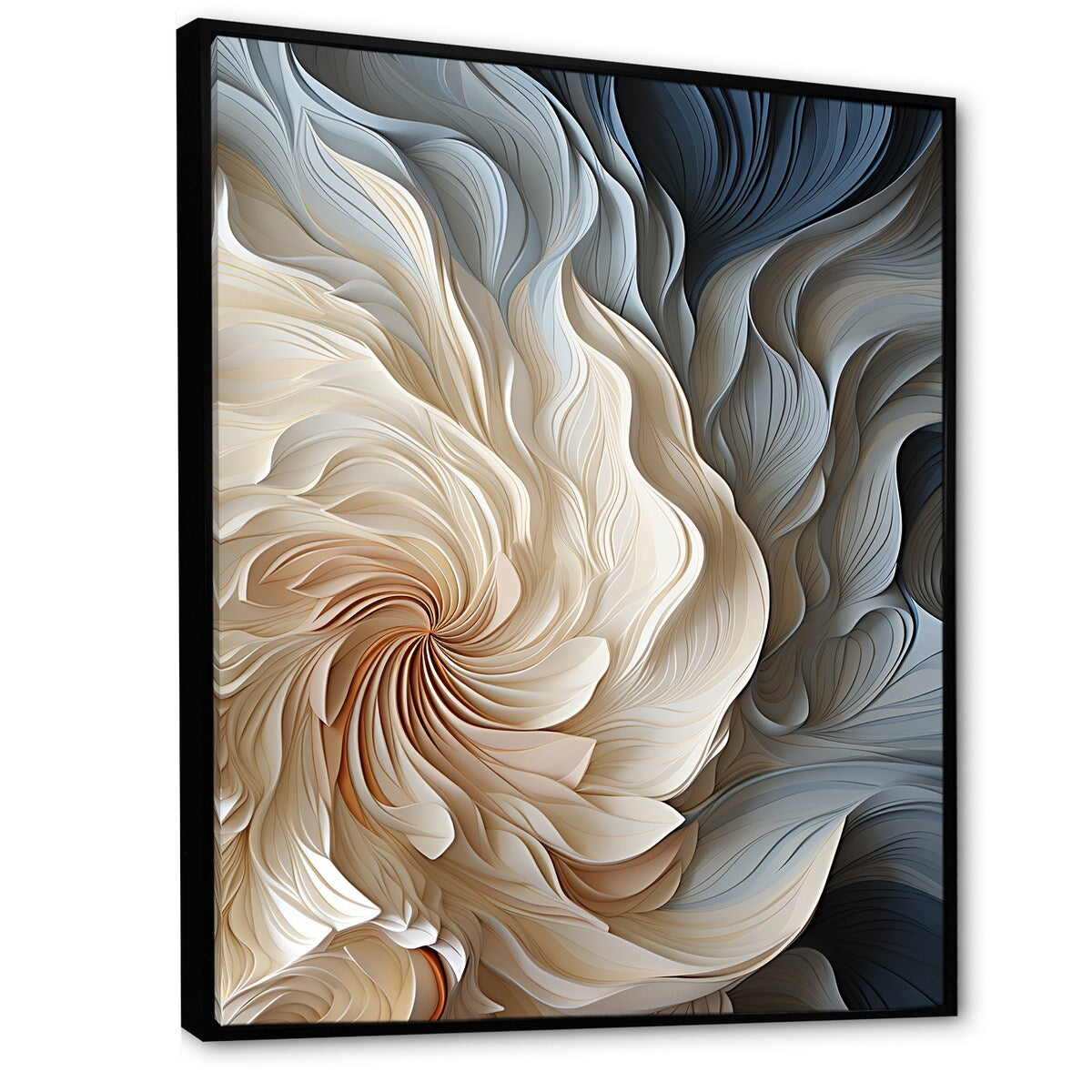 Designart White And Blue Feather Spiral II Abstract Geometric Blue Wall Decor - Modern Entryway Framed Wall Art