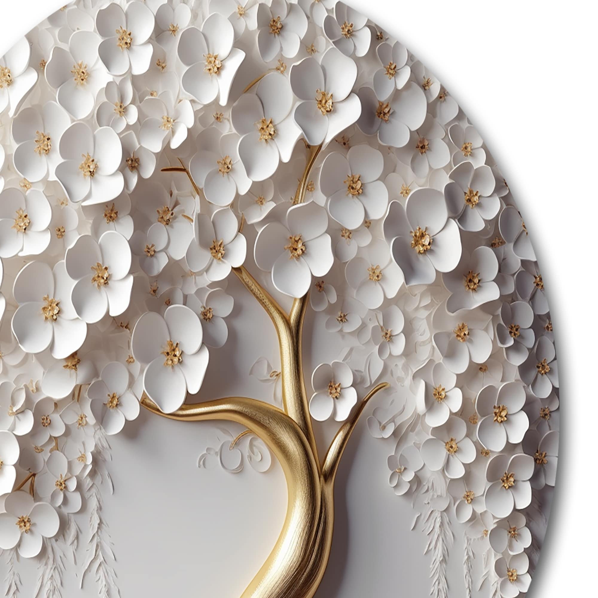 Designart White Orchid Tree Garden Of Branches VIII Tree Floral Metal Round Wall Art Print On Metal