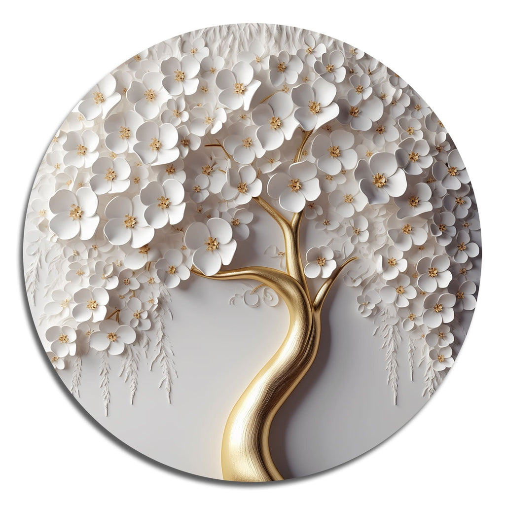 Designart White Orchid Tree Garden Of Branches VIII Tree Floral Metal Round Wall Art Print On Metal