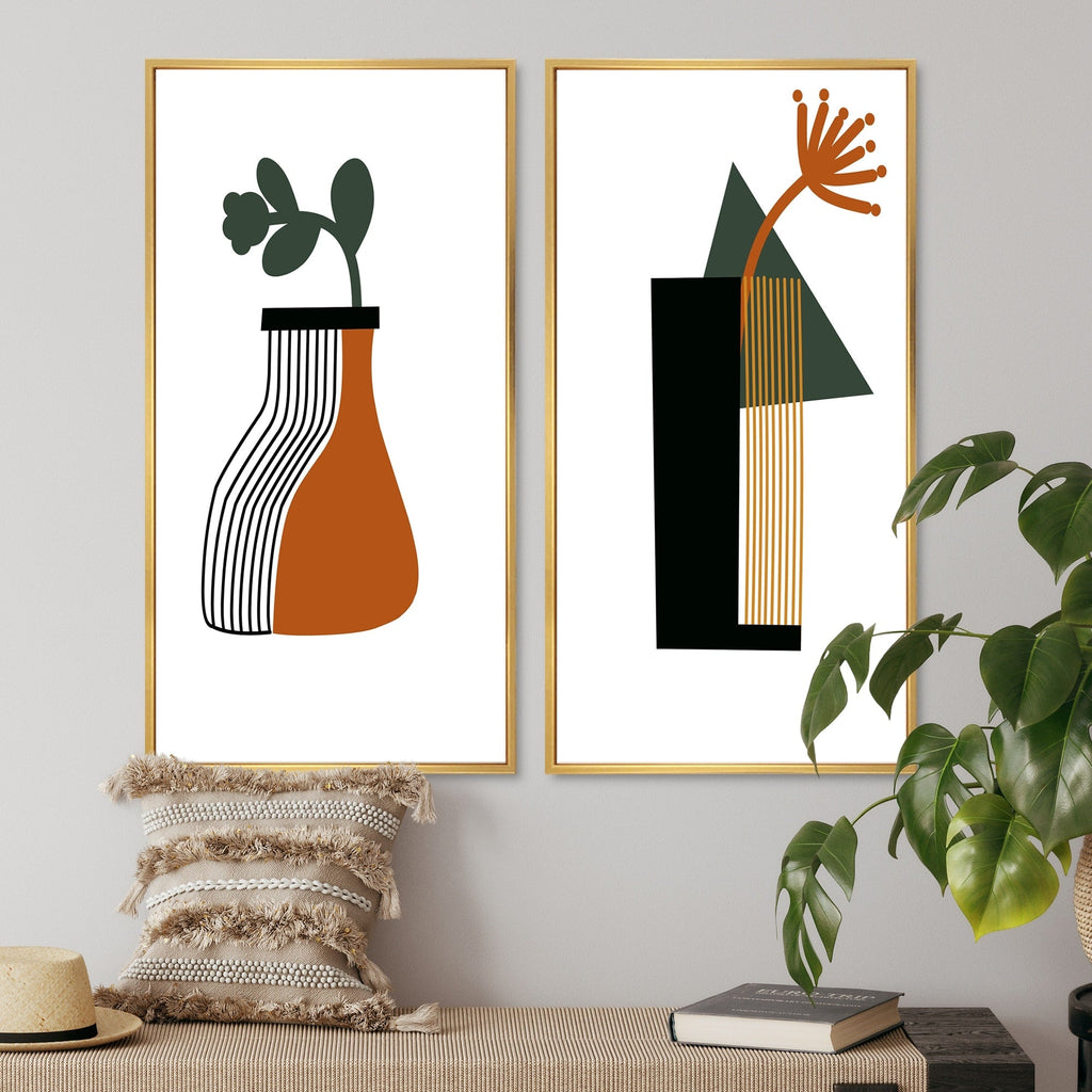 Designart Bohemian Mid Century Geometric Typography VI Geometric Framed Art Set of 2 Pieces