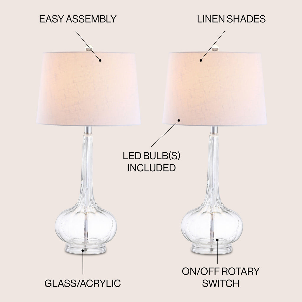 Lampe de table à LED Diamante 28,5 en verre, forme goutte d'eau, rose (lot de 2) par JONATHAN Y