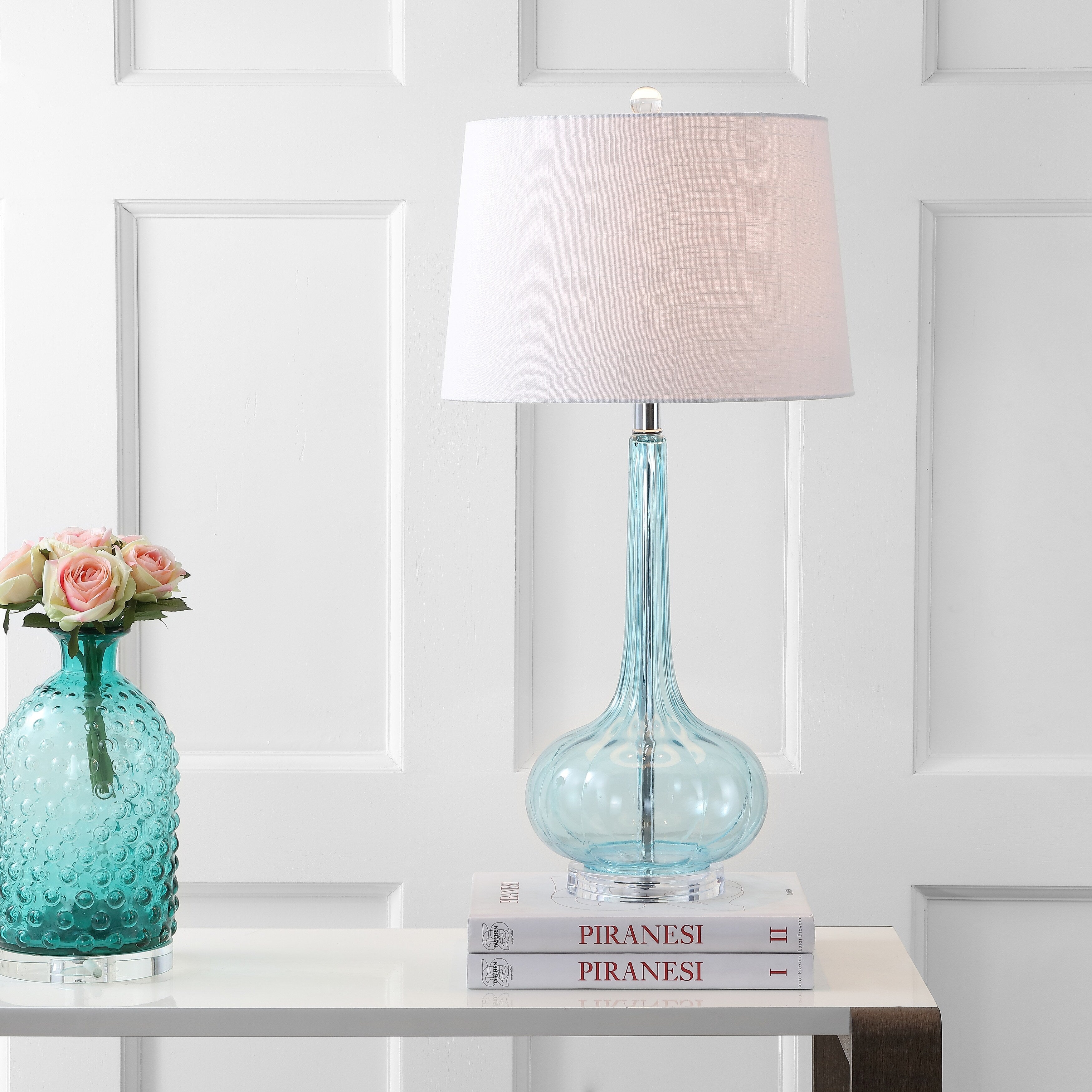 Lampe de table à LED Diamante 28,5 en verre, forme goutte d'eau, rose (lot de 2) par JONATHAN Y