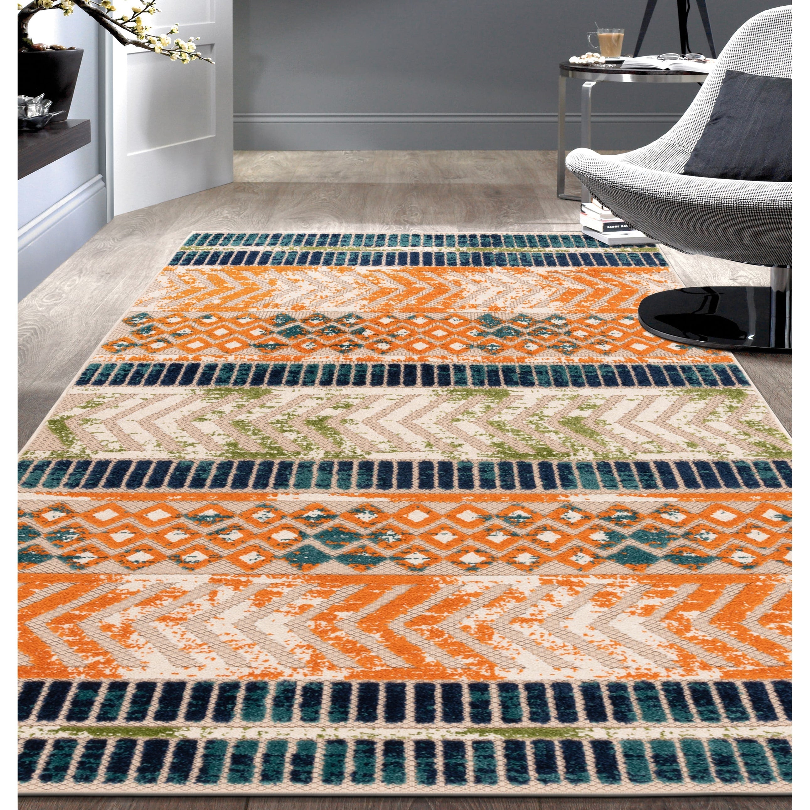 World Rug Gallery Distressed Geometric Indoor/Outdoor Area Rug