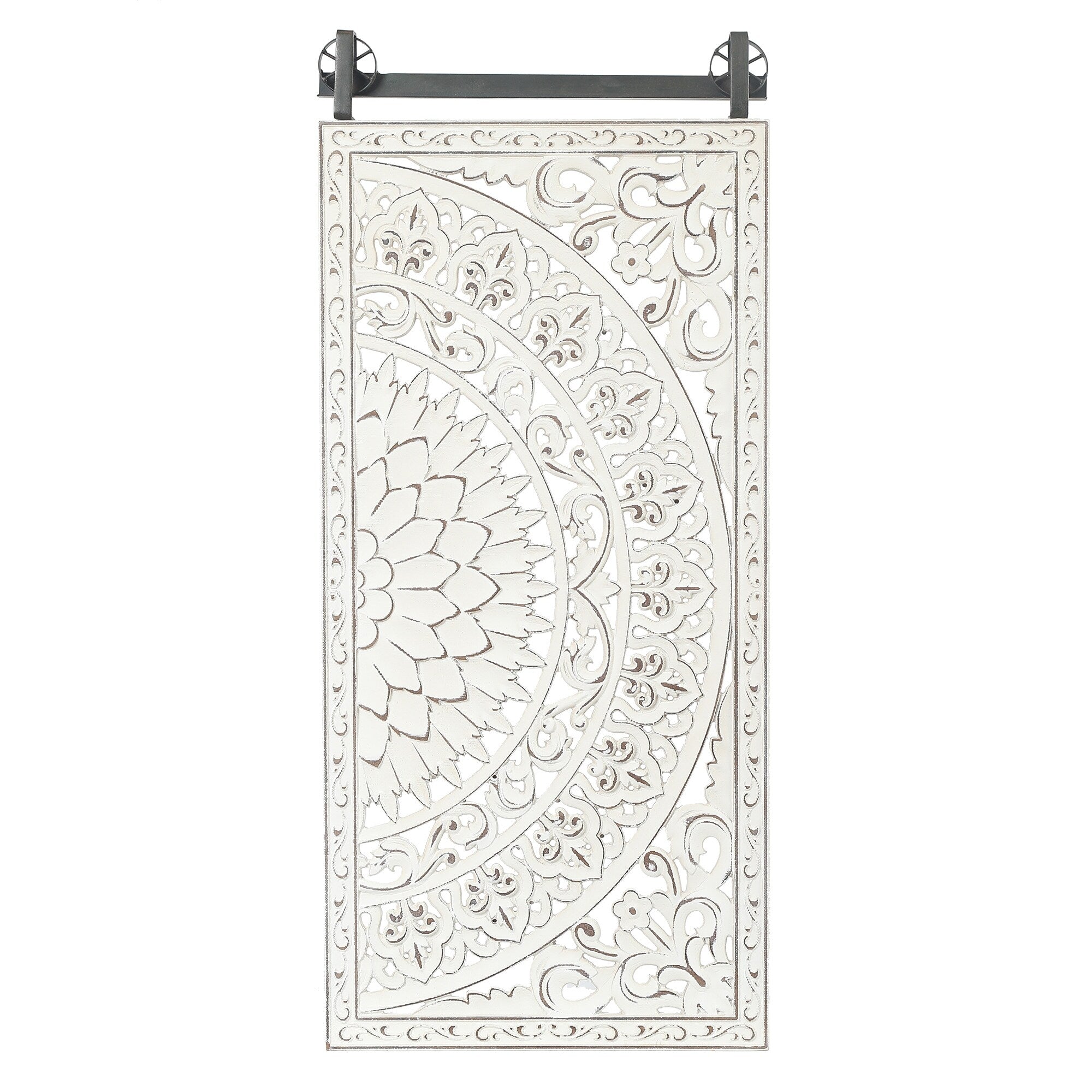 Décoration murale en bois blanc ivoire vieilli avec des accents noirs (lot de 2)
