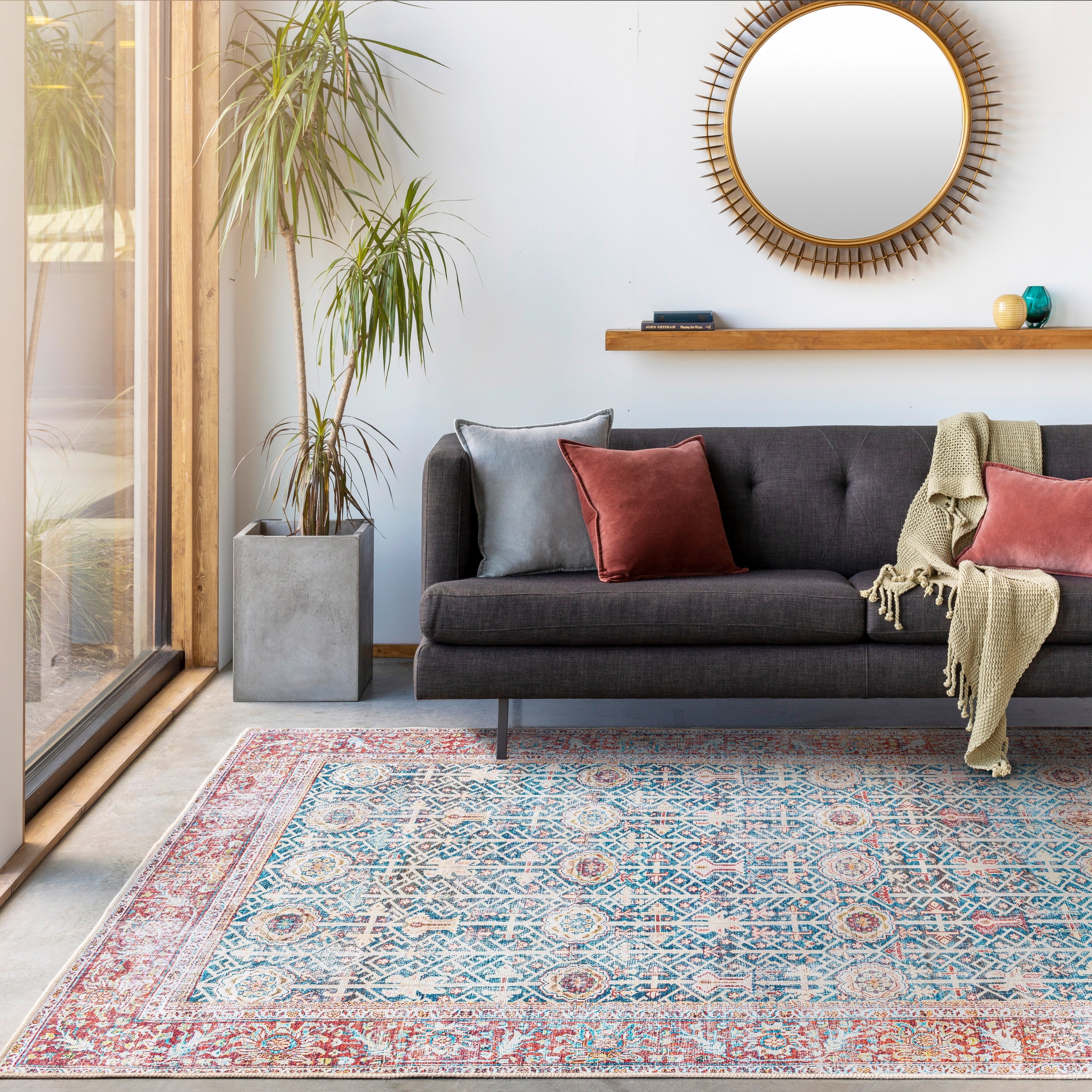 Tapis Domitian traditionnel vintage lavable en machine, tissé artistiquement