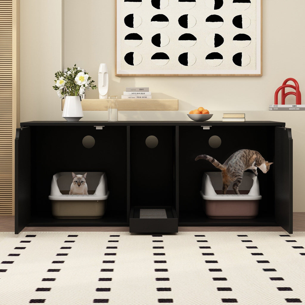 Dual-Compartment Cat Litter Box Enclosure Multi-Functional Furniture