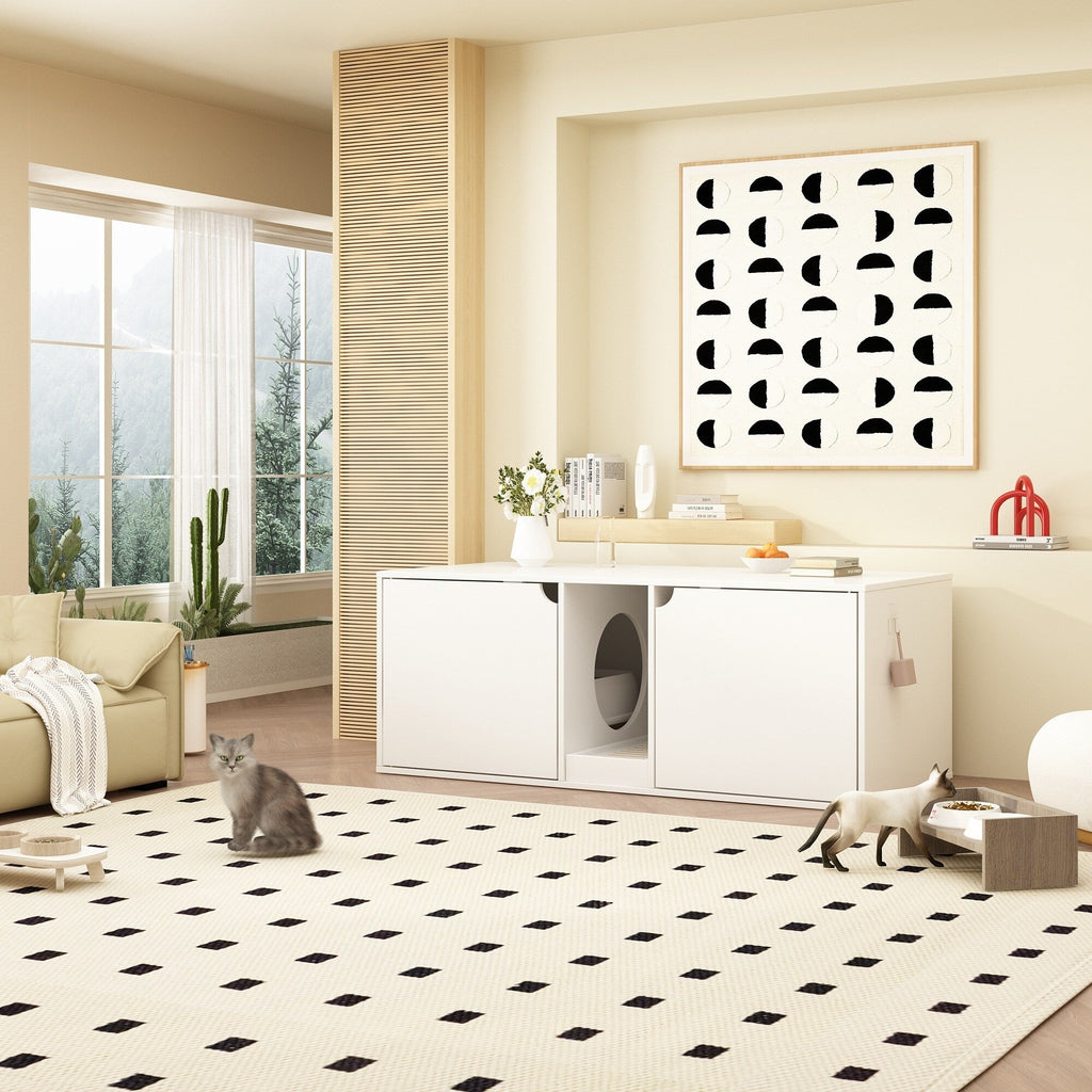 Dual-Compartment Cat Litter Box Enclosure Multi-Functional Furniture