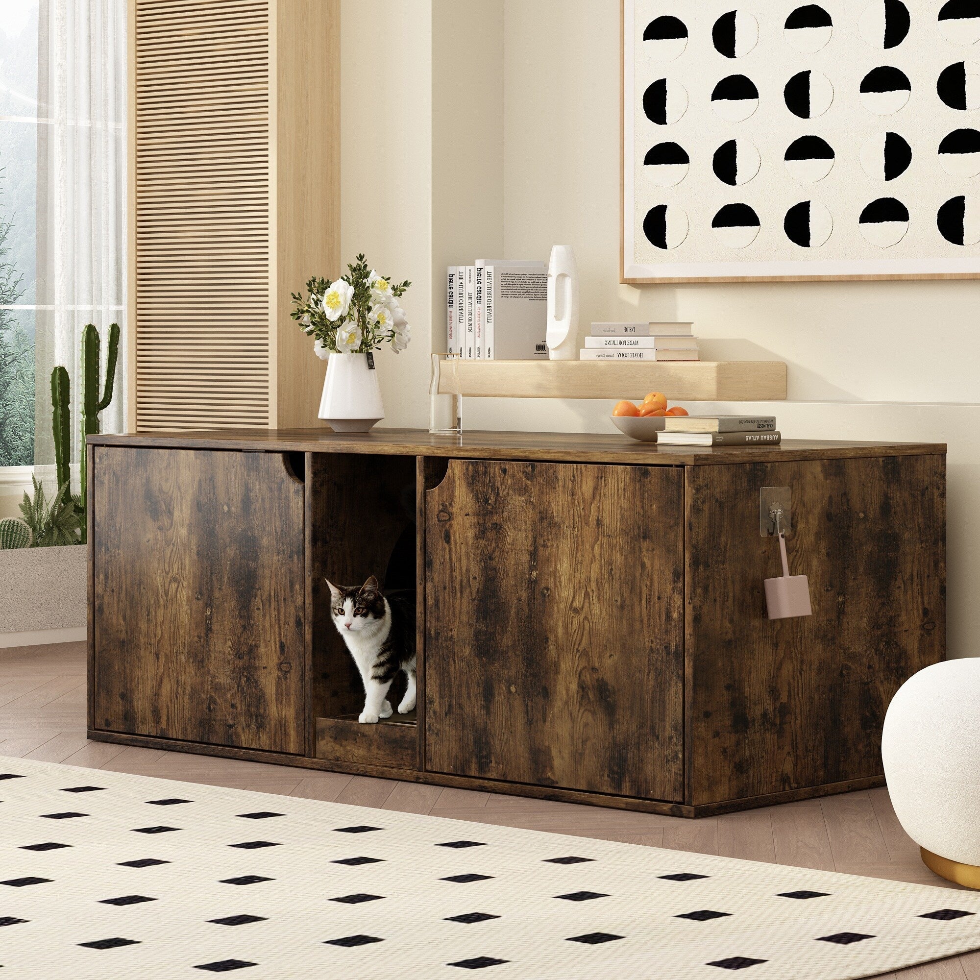 Dual-Compartment Cat Litter Box Enclosure Multi-Functional Furniture