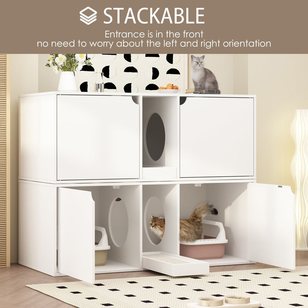 Dual-Compartment Cat Litter Box Enclosure Multi-Functional Furniture